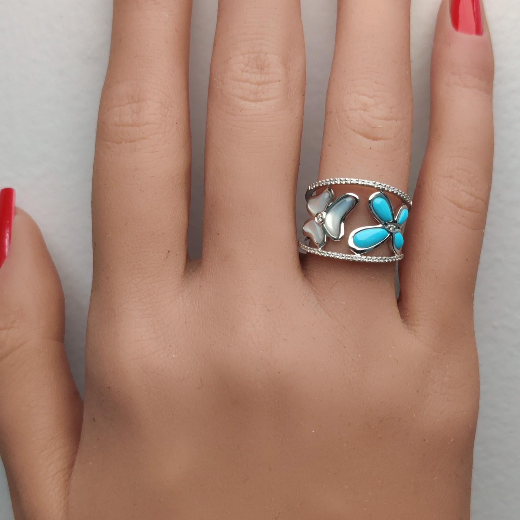 Natural Turquoise and White Diamond .43 Carat TW White Gold Fashion Ring