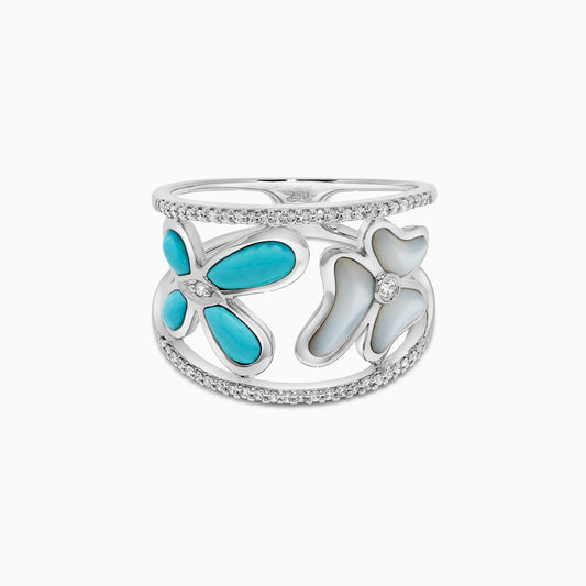 Natural Turquoise and White Diamond .43 Carat TW White Gold Fashion Ring