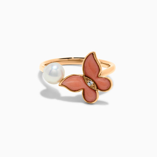 Natural Pearl and White Diamond .55 Carat TW Rose Gold Fashion Ring