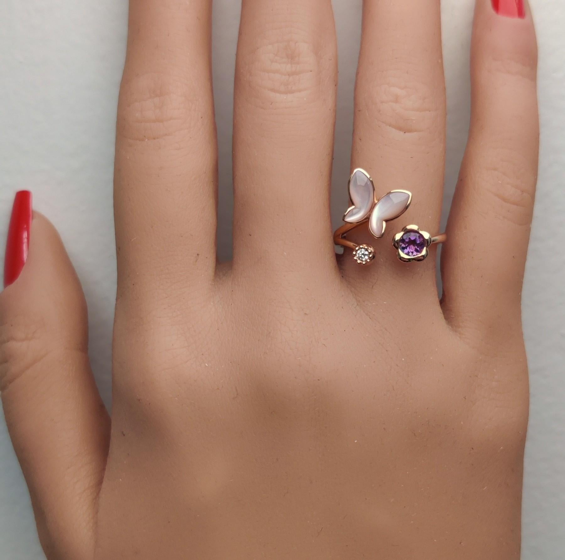 Natural Amethyst and White Diamond .32 Carat TW Rose Gold Fashion Ring