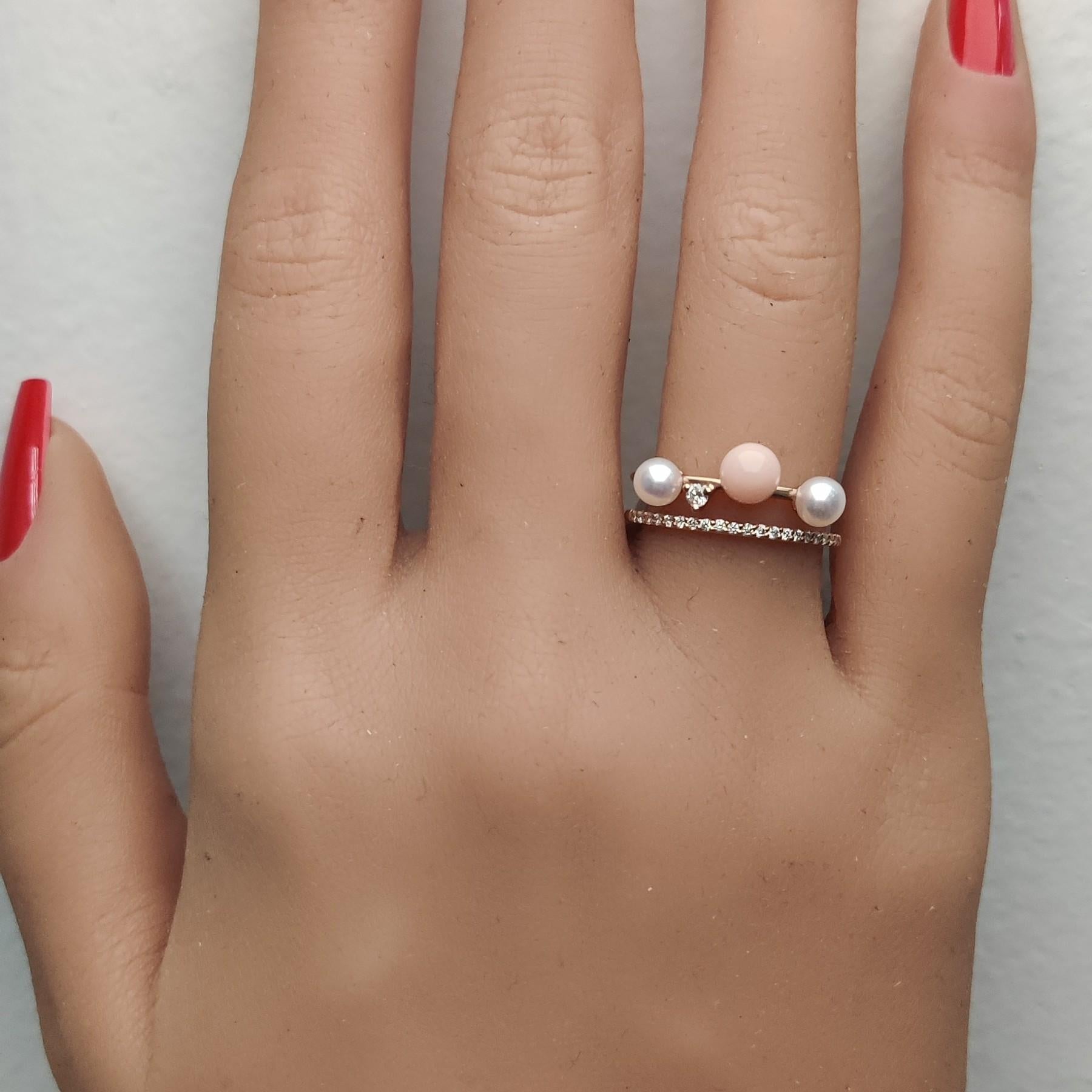 Natural White Pearl and White Diamond .55 Carat TW Rose Gold Fashion Ring
