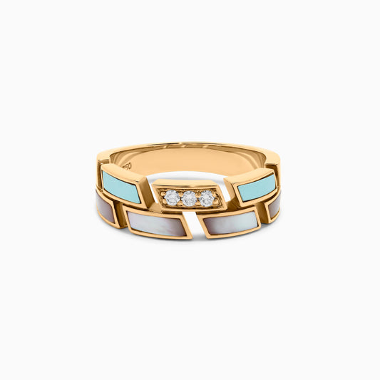 Natural Turquoise and White Diamond .09 Carat TW Rose Gold Wedding Band