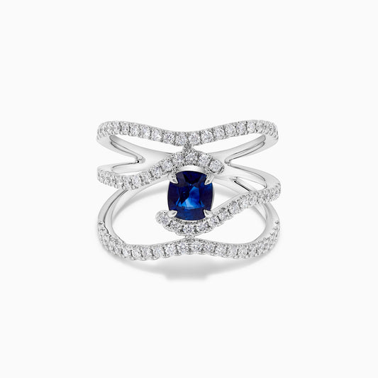 Natural Blue Cushion Sapphire and White Diamond 1.77 Carat TW Gold Cocktail Ring