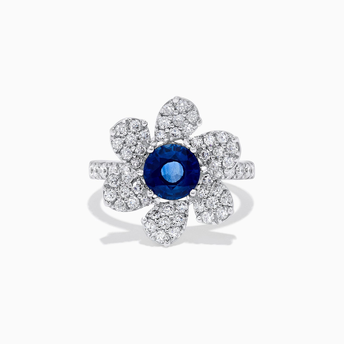 Natural Blue Round Sapphire and White Diamond 2.25 Carat TW Gold Cocktail Ring