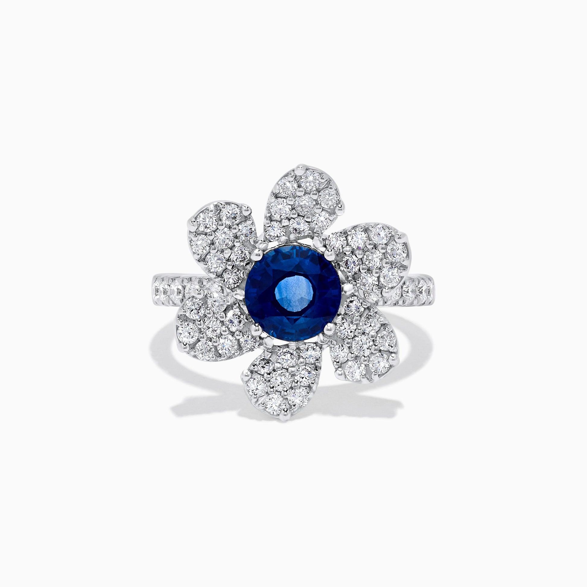 Natural Blue Round Sapphire and White Diamond 2.25 Carat TW Gold Cocktail Ring