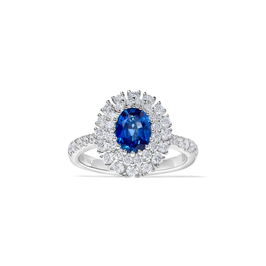 Natural Blue Oval Sapphire and White Diamond 1.85 Carat TW Gold Cocktail Ring