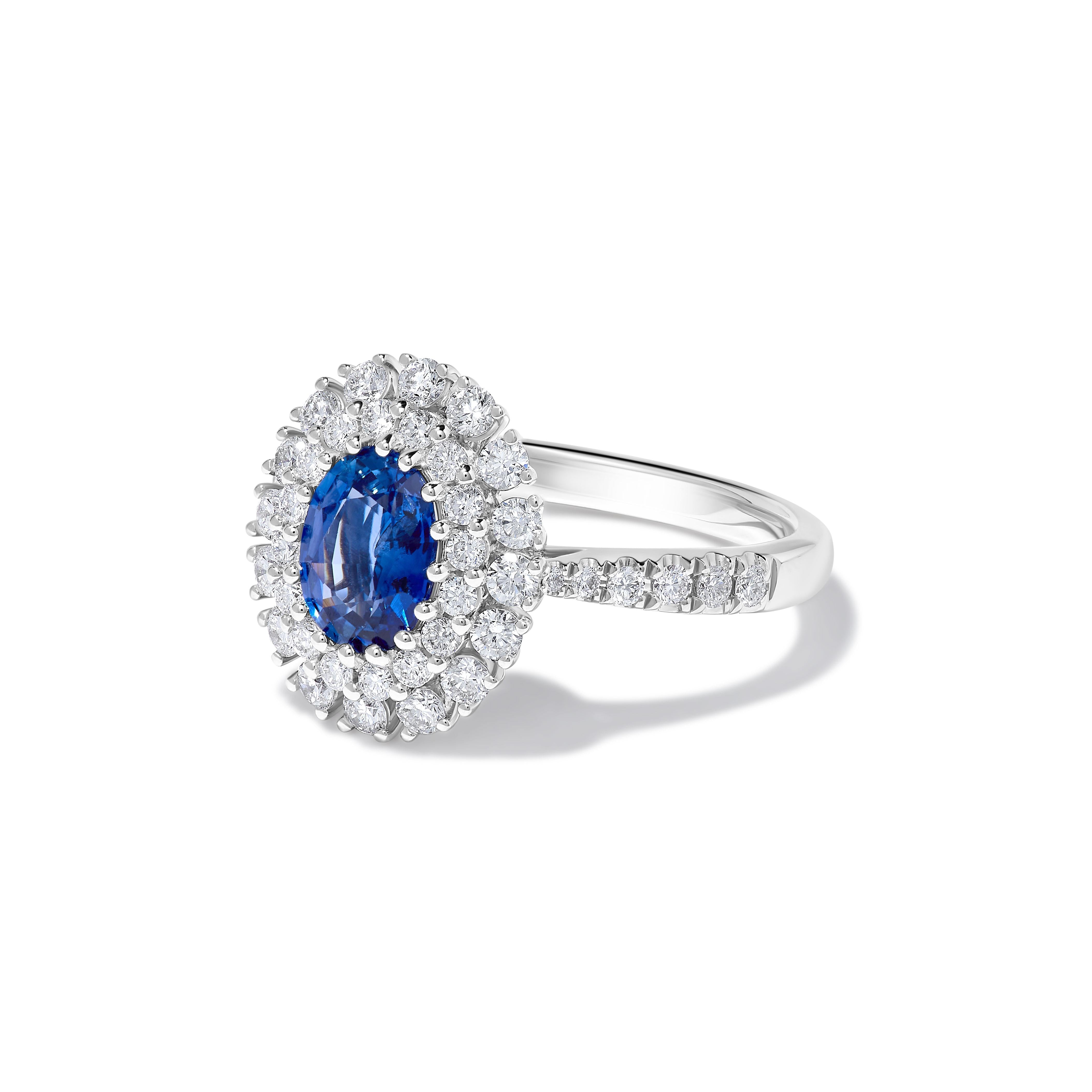 Natural Blue Oval Sapphire and White Diamond 1.85 Carat TW Gold Cocktail Ring