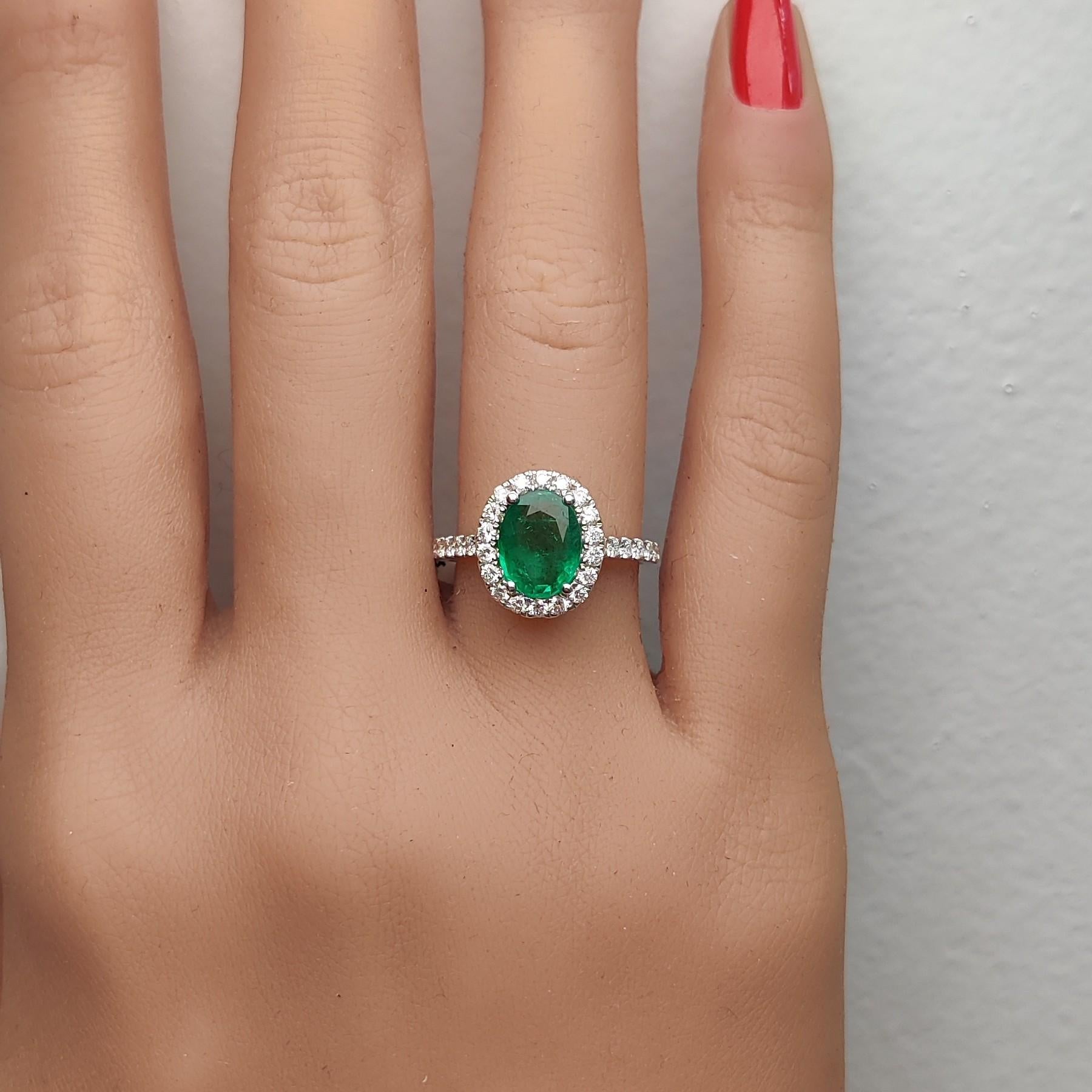 Natural Oval Emerald and White Diamond White Gold 2.46 Carat TW Cocktail Ring