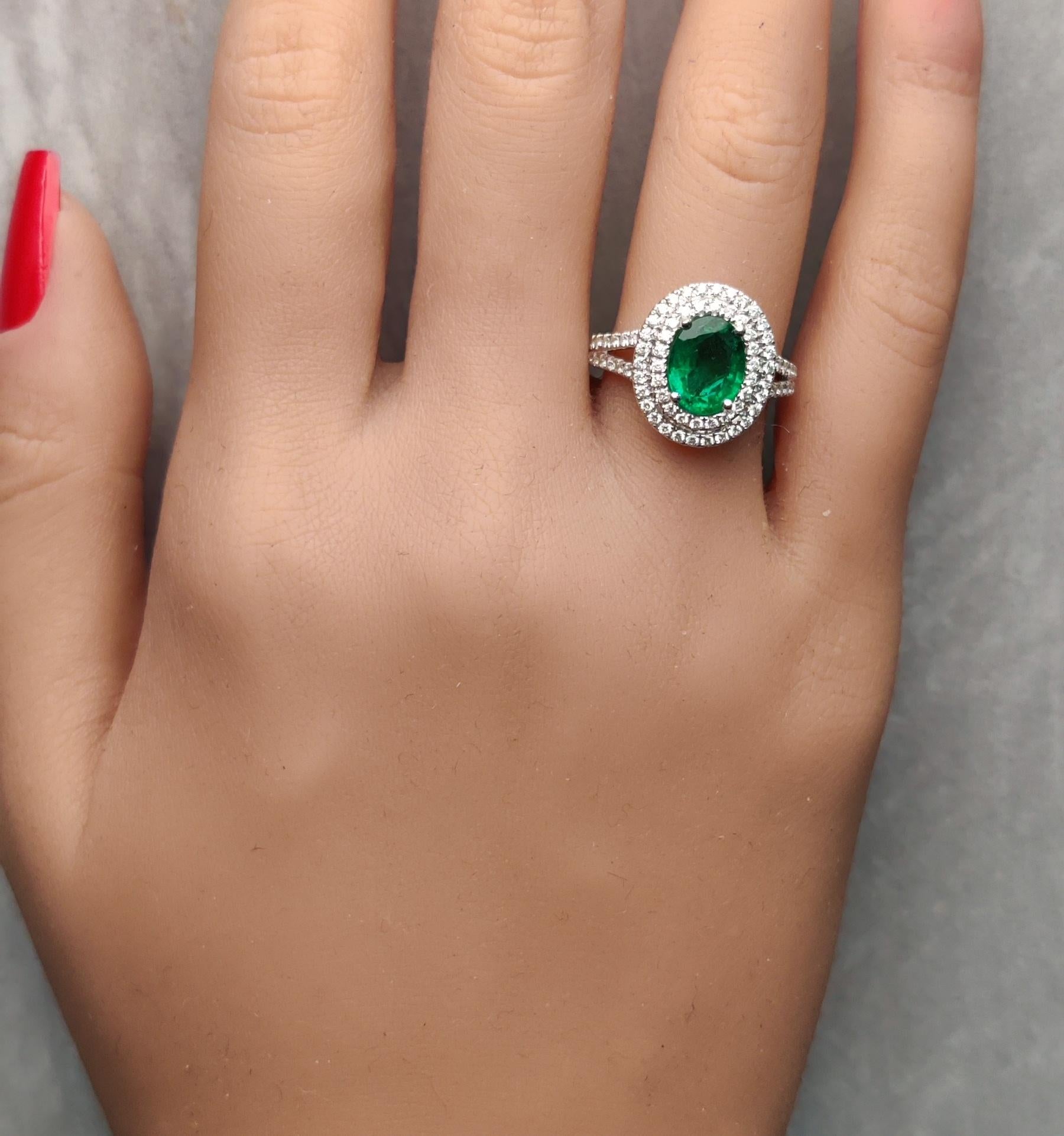 Natural Oval Emerald and White Diamond 2.18 Carat TW Gold Cocktail Ring