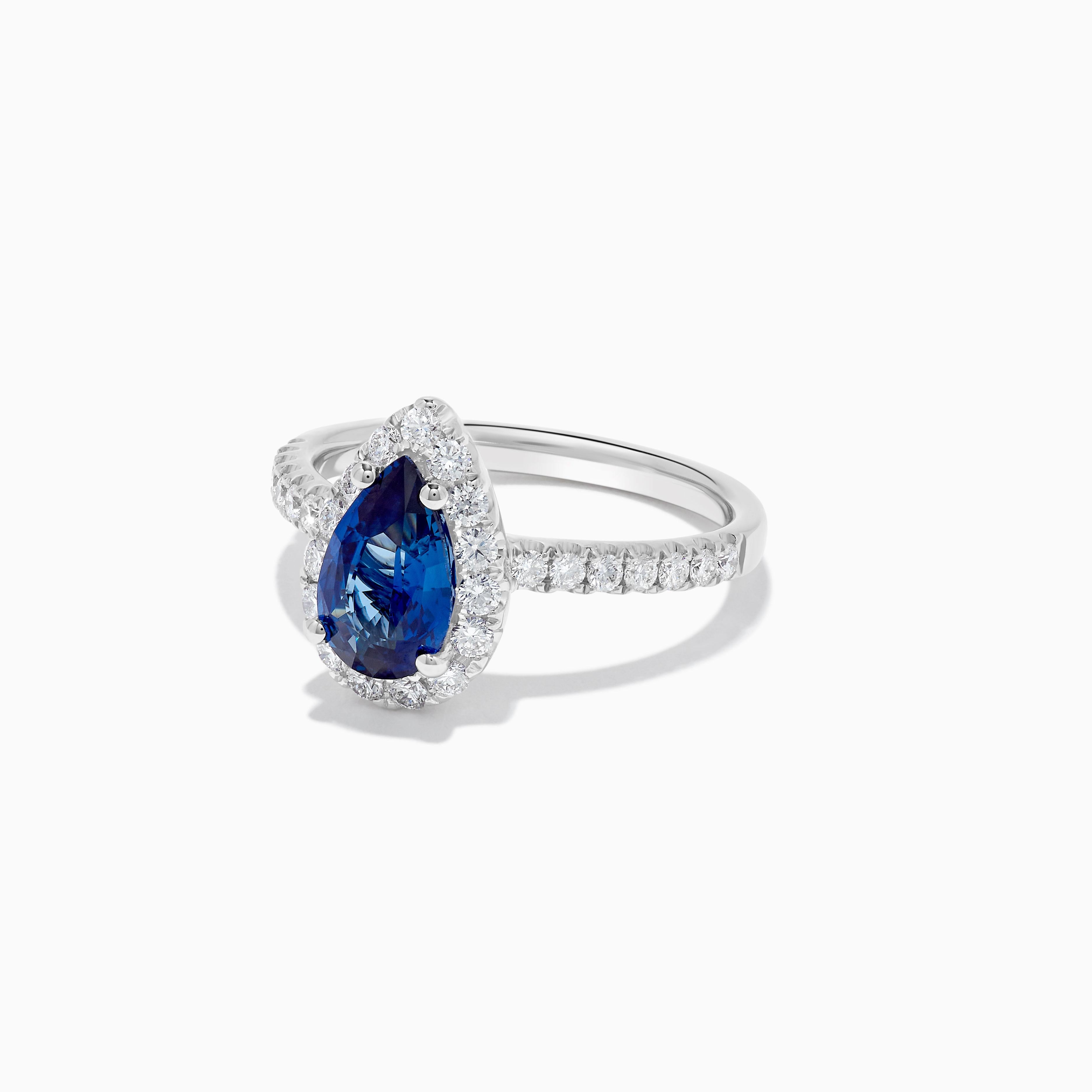 Natural Blue Pear Sapphire and White Diamond 2.01 Carat TW Gold Cocktail Ring