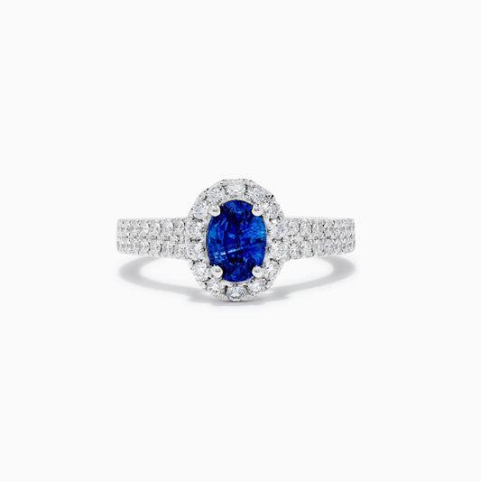 Natural Blue Oval Sapphire and White Diamond 1.60 Carat TW Gold Cocktail Ring