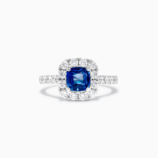 Natural Blue Cushion Sapphire and White Diamond 1.99 Carat TW Gold Cocktail Ring
