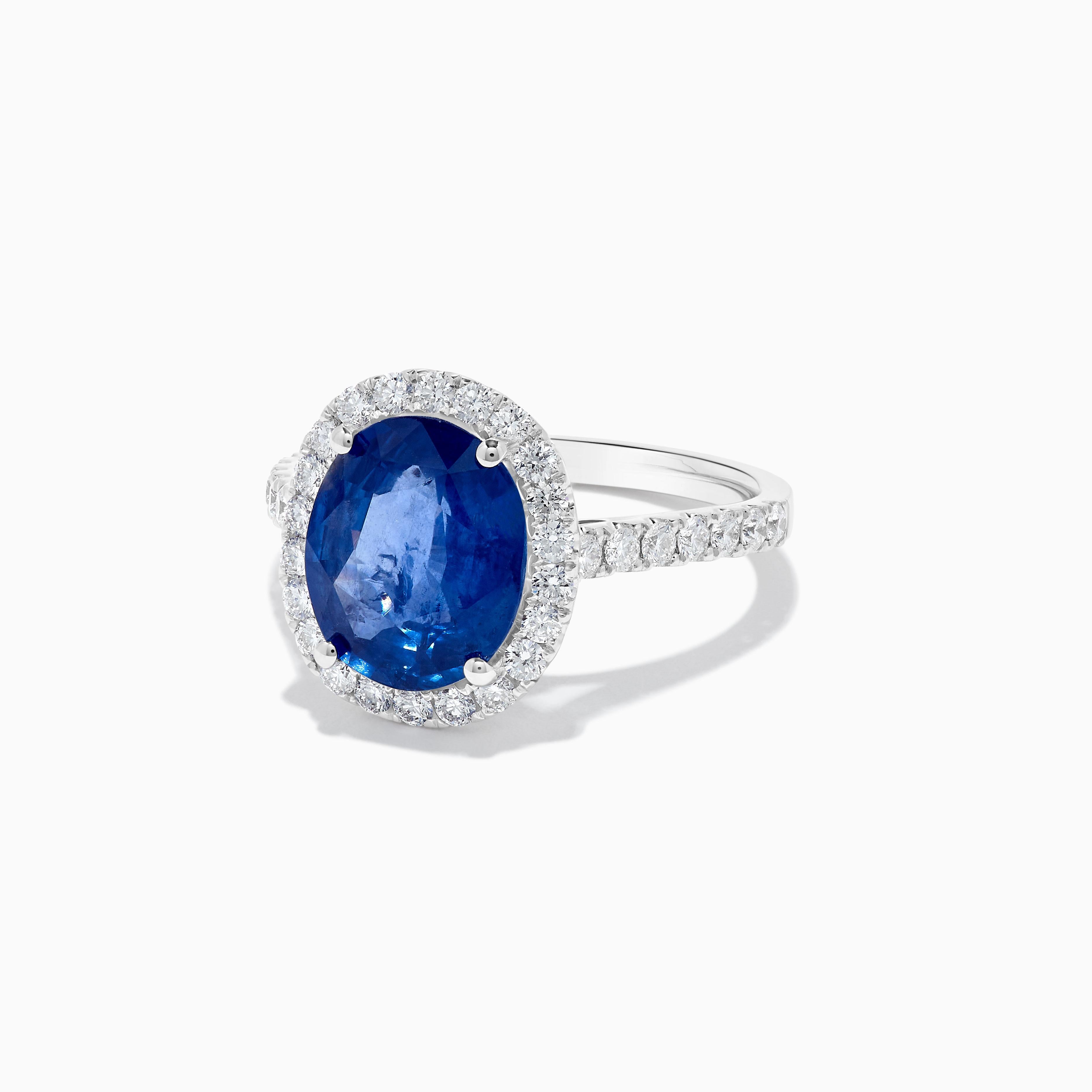 Natural Blue Oval Sapphire and White Diamond 4.78 Carat TW Gold Cocktail Ring