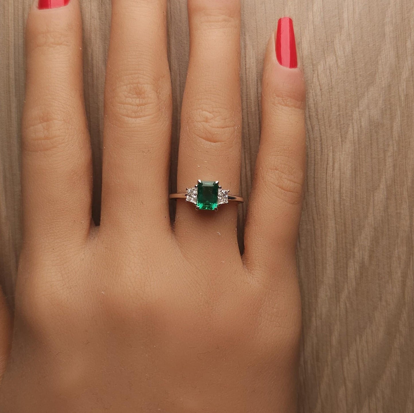 Natural Emerald and White Diamond 1.43 Carat TW Gold Cocktail Ring