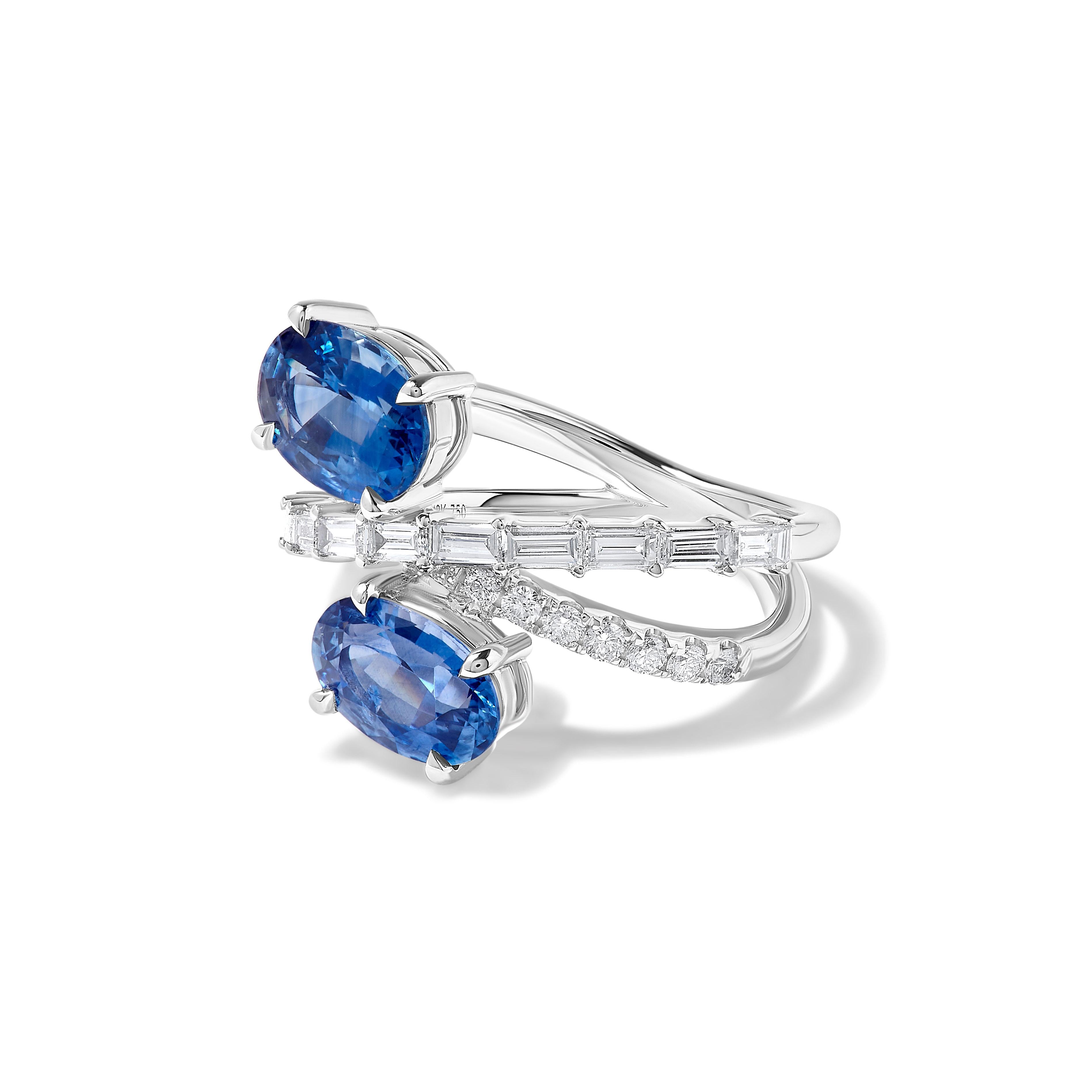 Natural Blue Oval Sapphire and White Diamond 4.42 Carat TW Gold Cocktail Ring