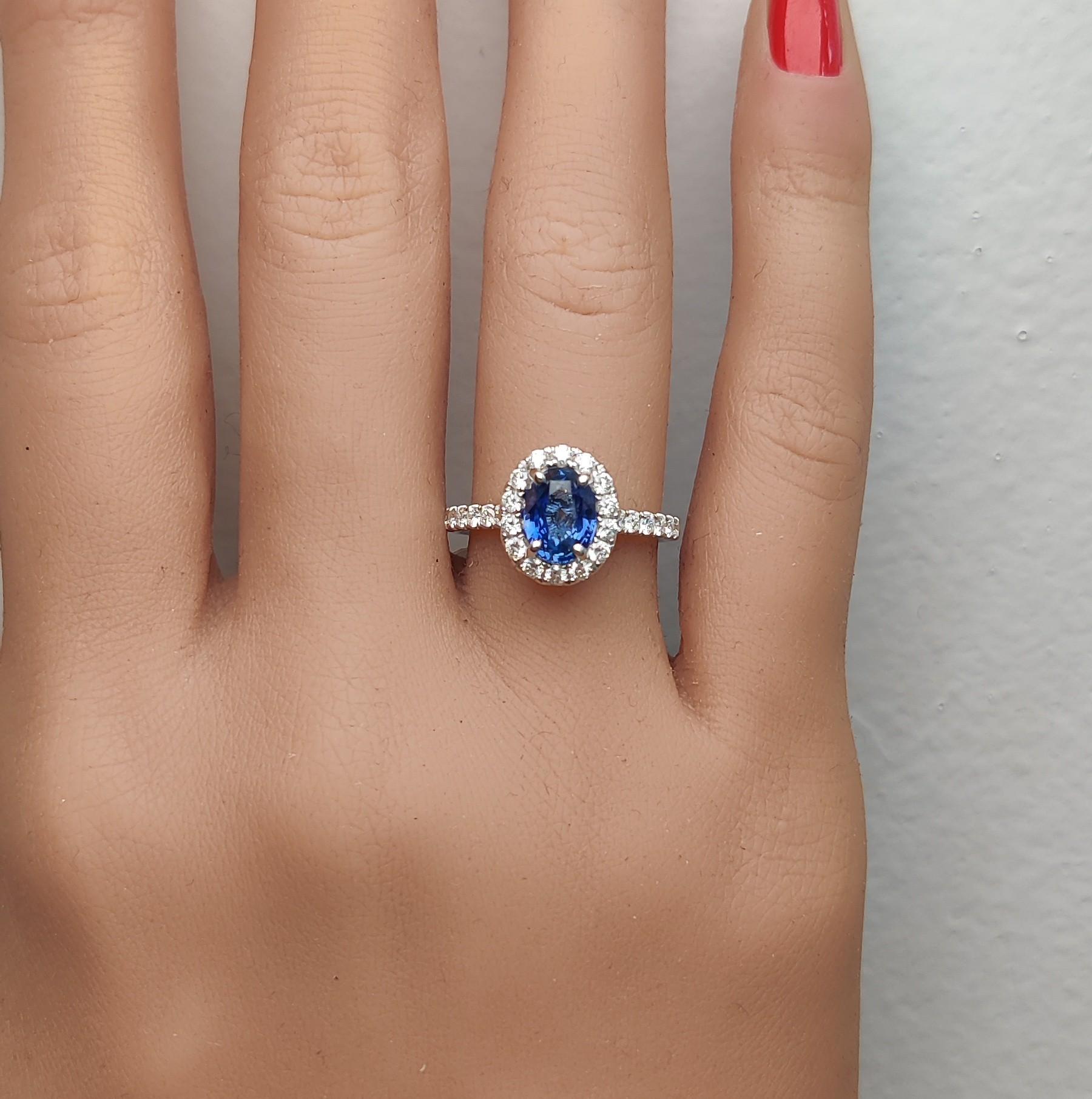 Natural Blue Oval Sapphire and White Diamond 2.07 Carat TW Gold Cocktail Ring