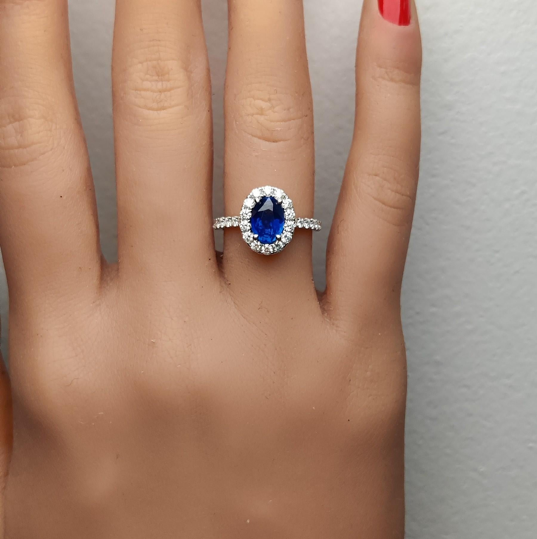 Natural Blue Oval Sapphire and White Diamond 2.45 Carat TW Gold Cocktail Ring