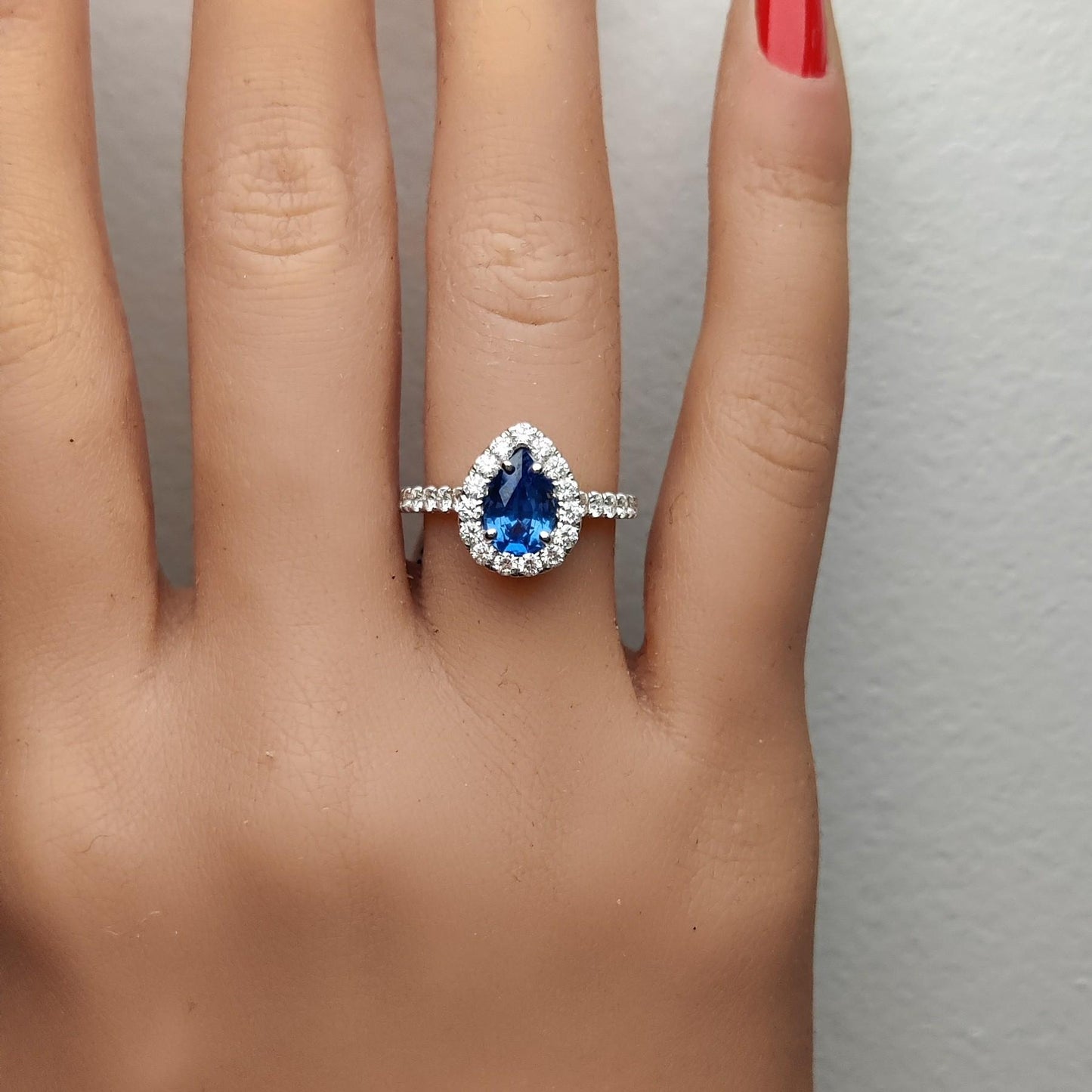 Natural Blue Pear Sapphire and White Diamond 1.92 Carat TW Gold Cocktail Ring