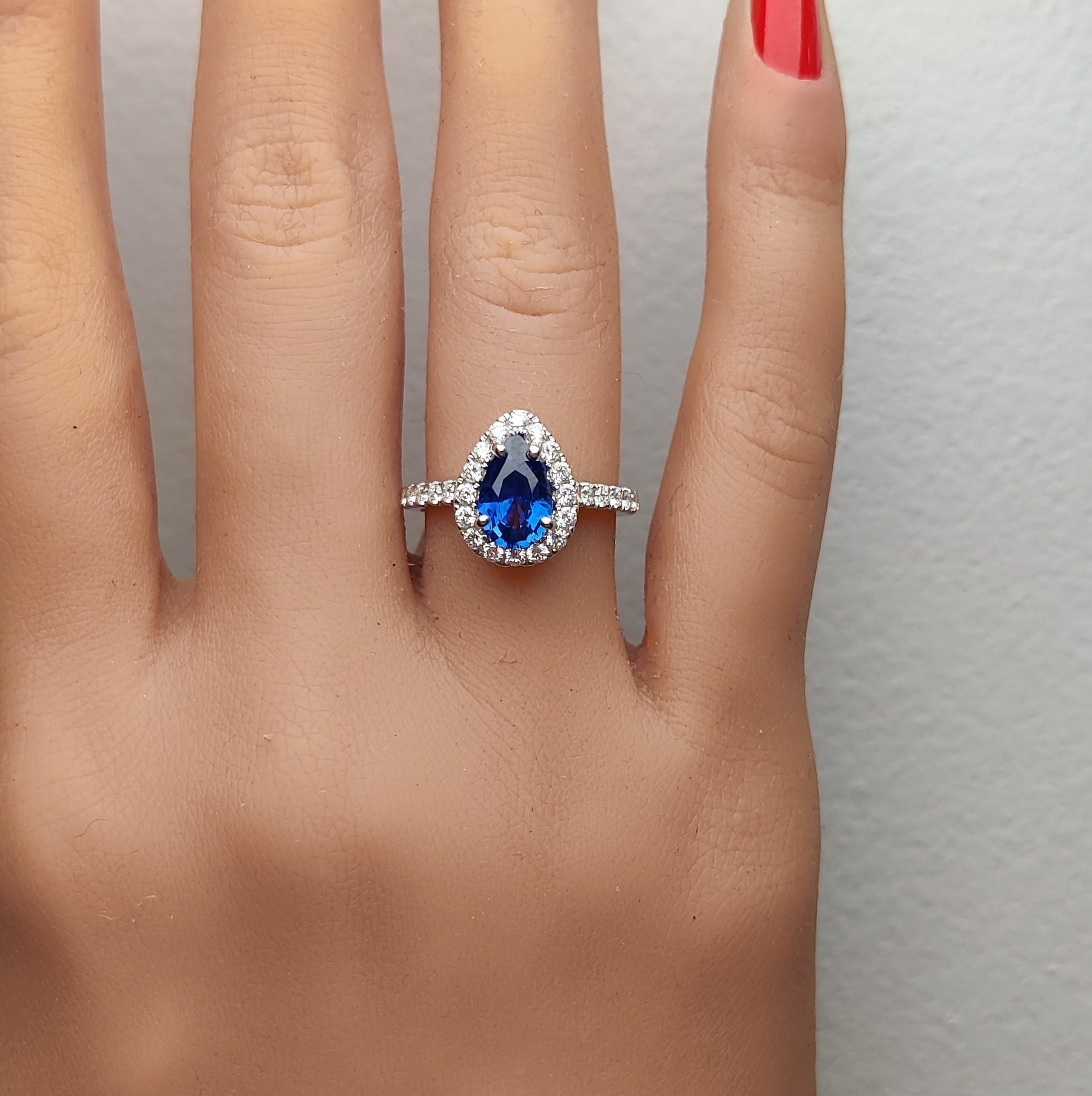 Natural Blue Pear Sapphire and White Diamond 2.22 Carat TW Gold Cocktail Ring