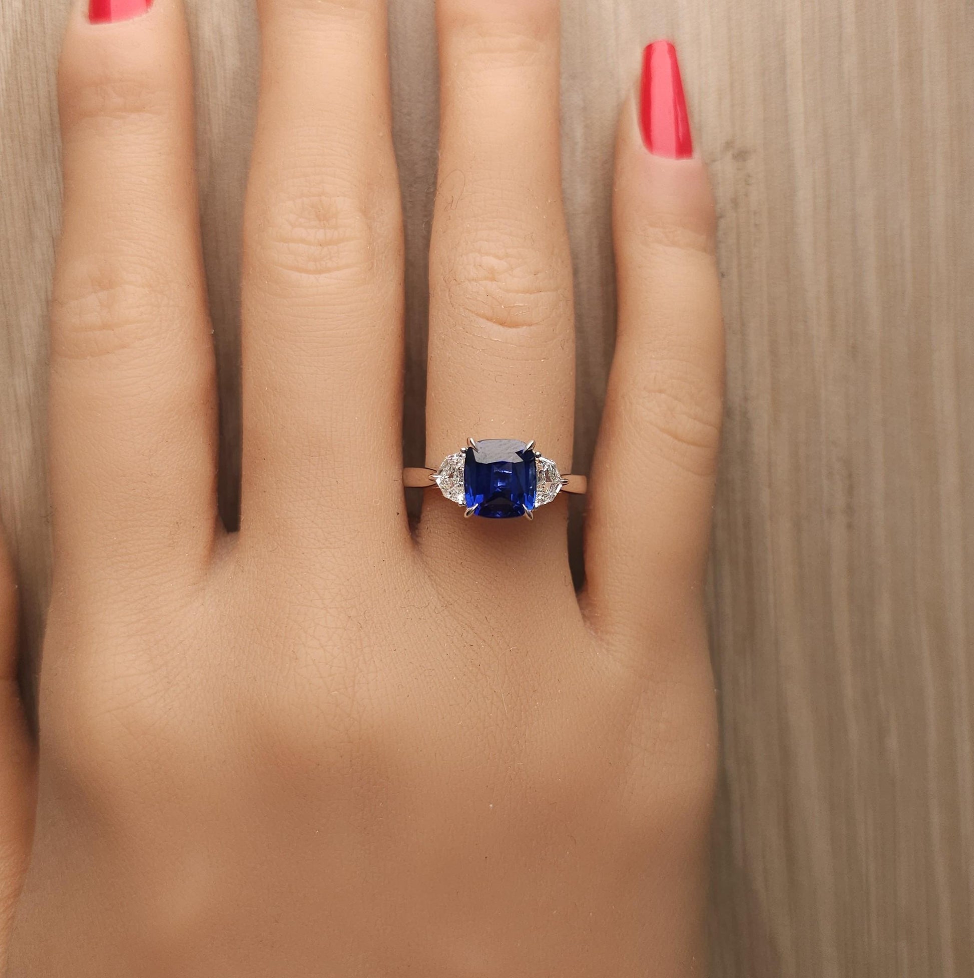 GIA Certified Deep Blue Cushion Sapphire and White Diamond 3.43 CT TW Gold Ring