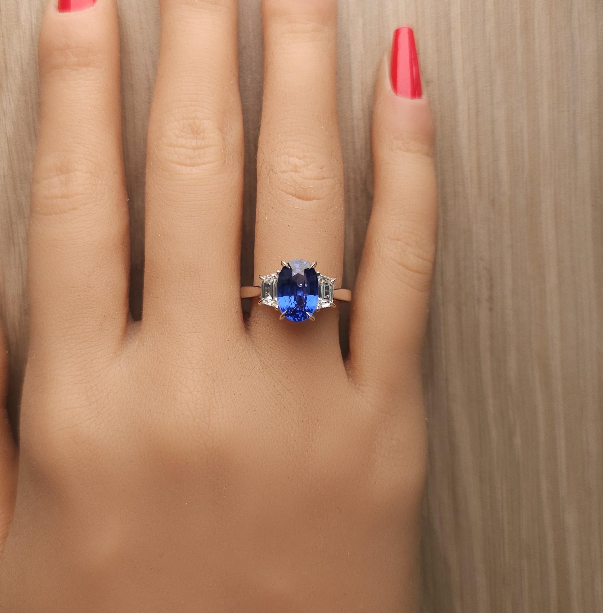 GIA Certified Natural Blue Oval Sapphire and Diamond 3.62 Carat TW Gold Ring