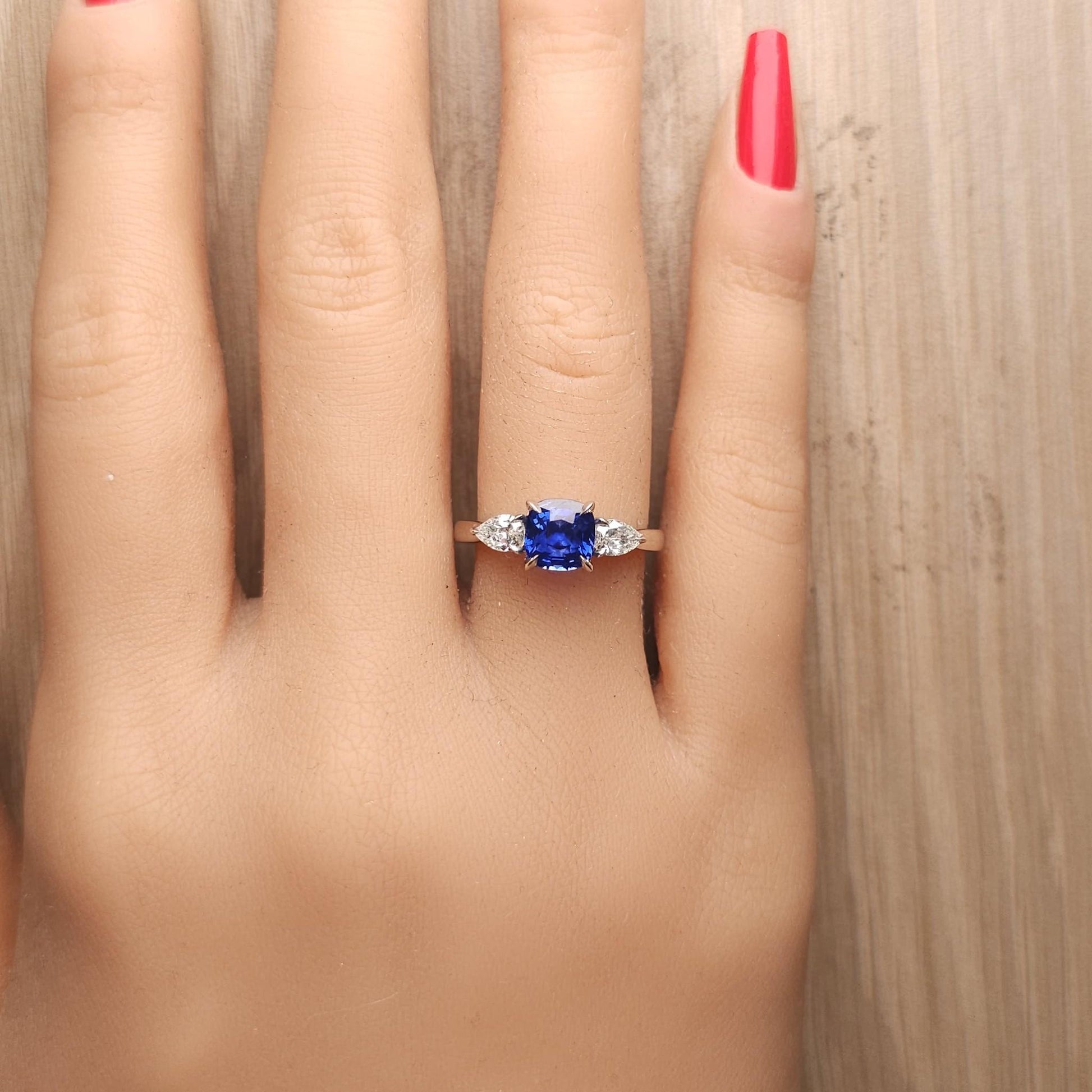GIA Certified Blue Cushion Sapphire and White Diamond 2.38 Carat TW Plat Ring