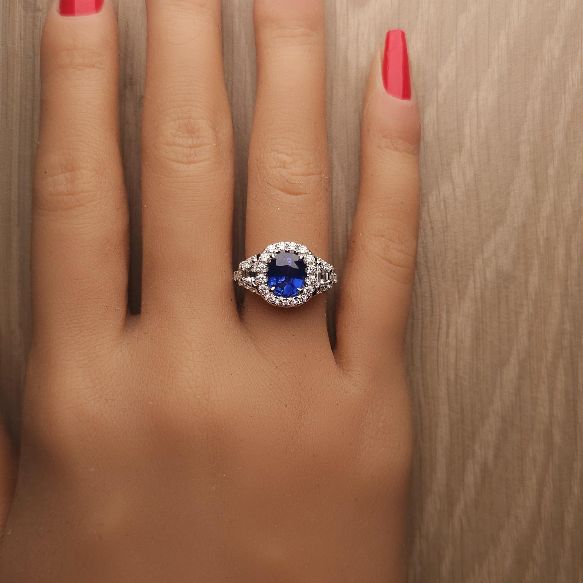 Natural Blue Cushion Sapphire and White Diamond 3.01 Carat TW Gold Cocktail Ring