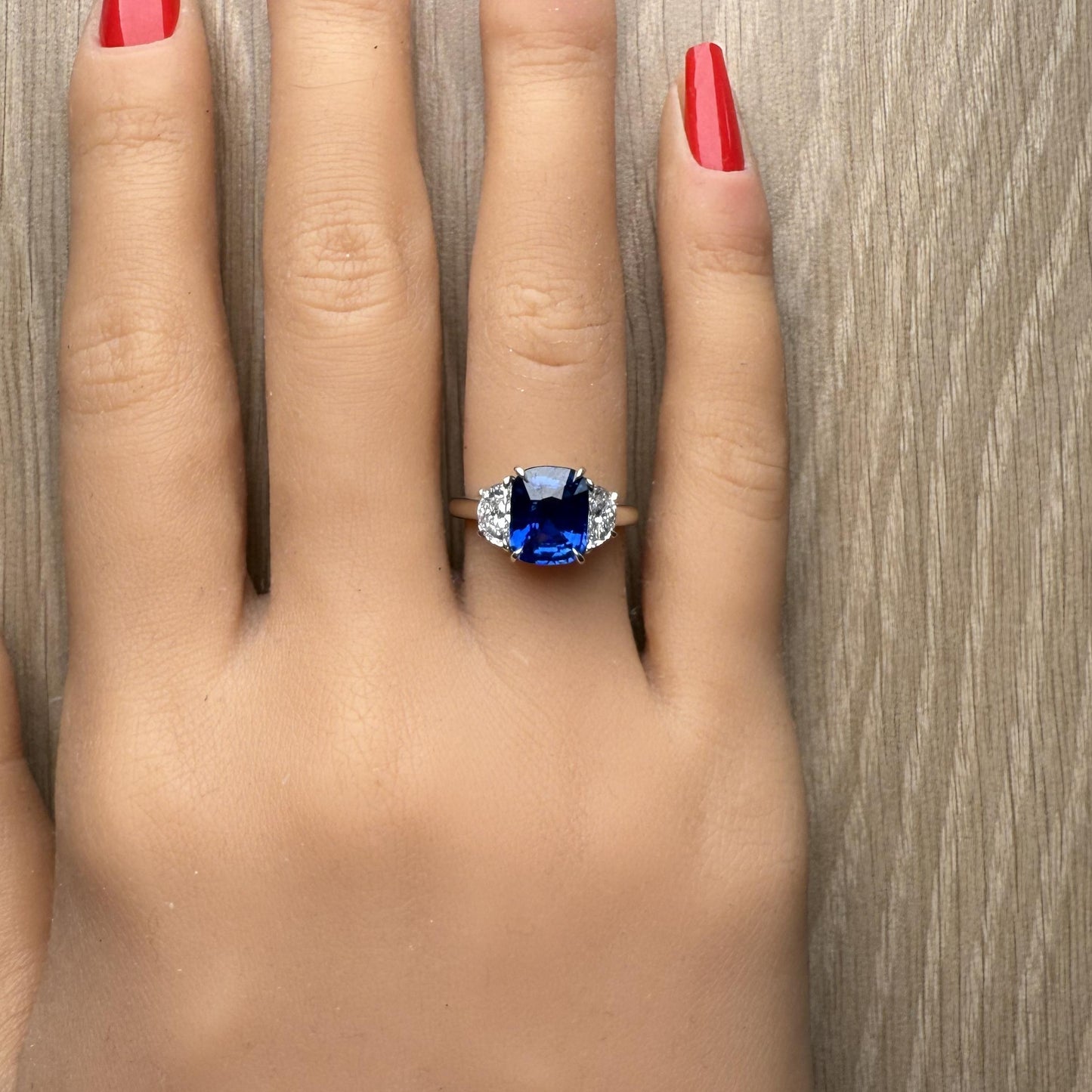 GIA Certified Blue Cushion Sapphire and White Diamond 3.70 Carat TW Plat Ring