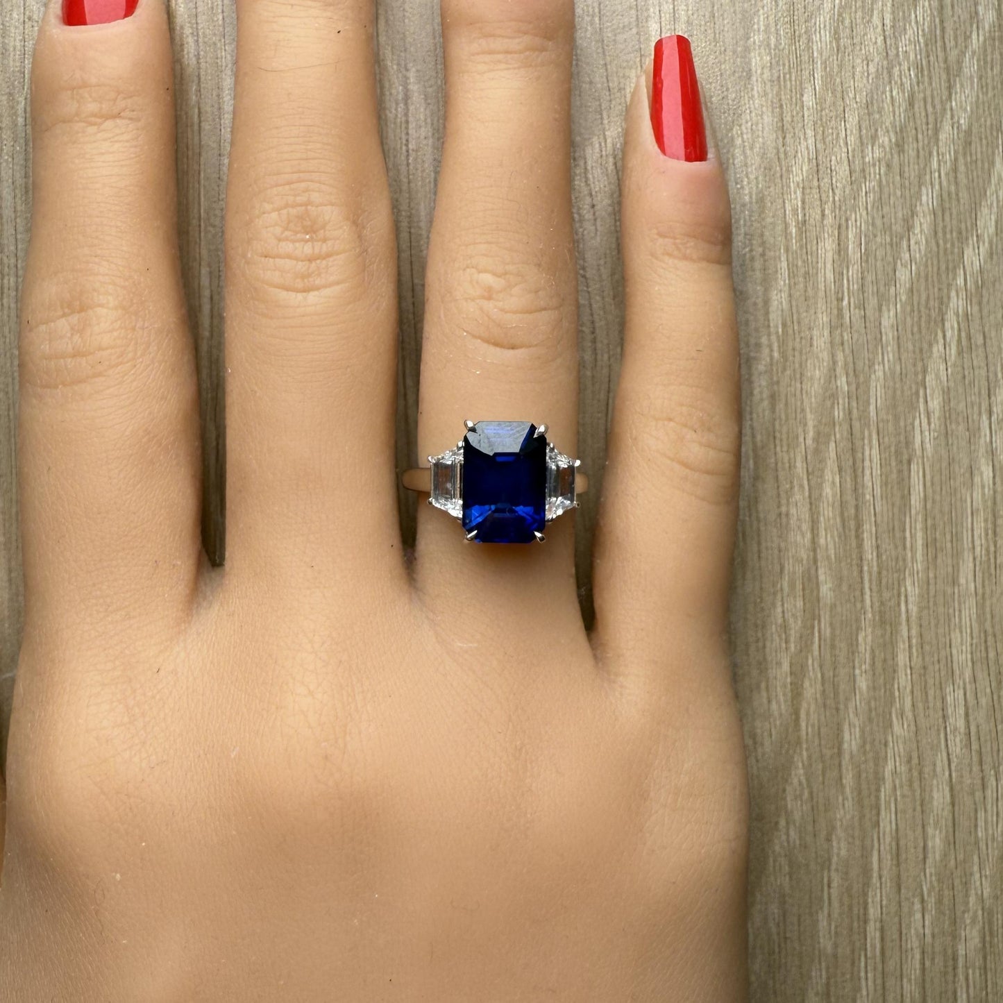 GIA Certified Natural Blue Octagon Sapphire and Diamond 6.06 Carat TW Ring