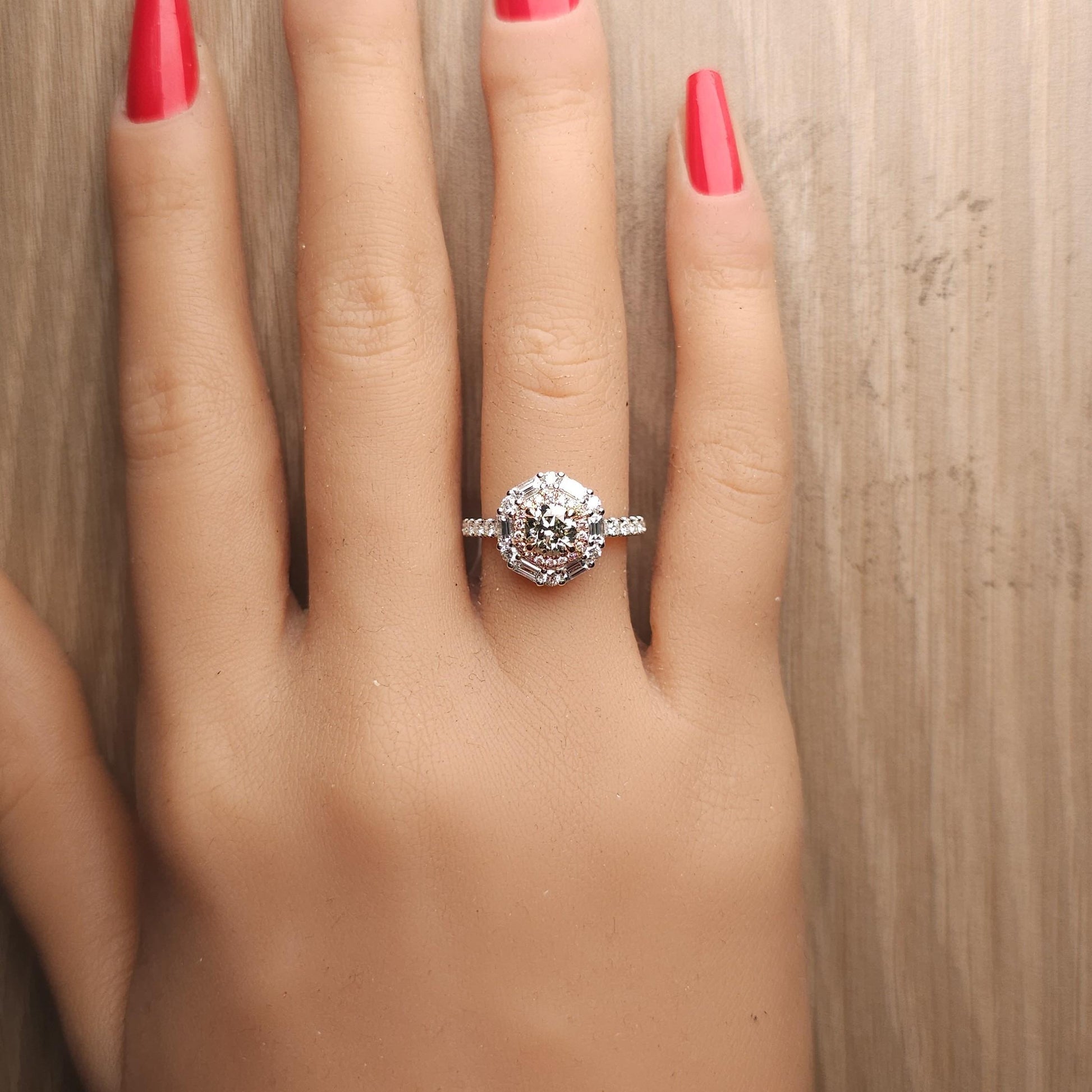 GIA Certified Fancy Gray-Yellowish Green Round Diamond 1.62 Carat TW Gold Ring