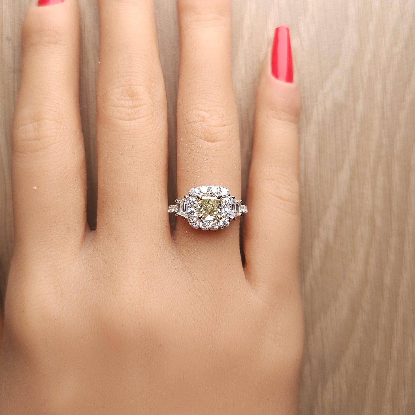 GIA Certified Fancy Gray-Greenish Yellow Radiant Diamond 2.27 Carat TW Gold Ring