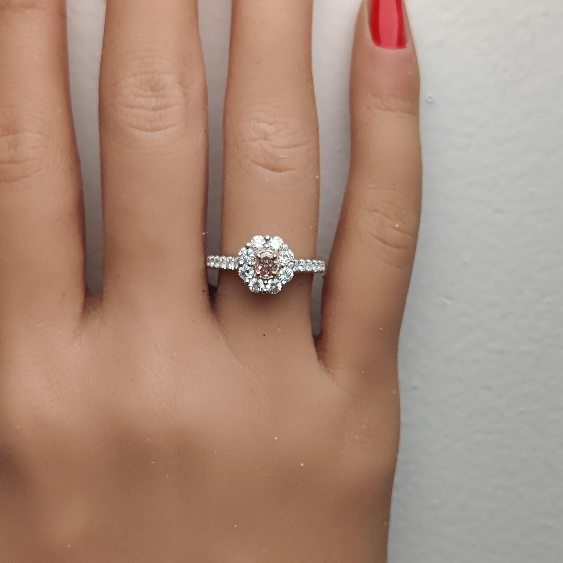GIA Certified Fancy Purplish Pink Cushion Diamond 1.07 Carat TW Cocktail Ring