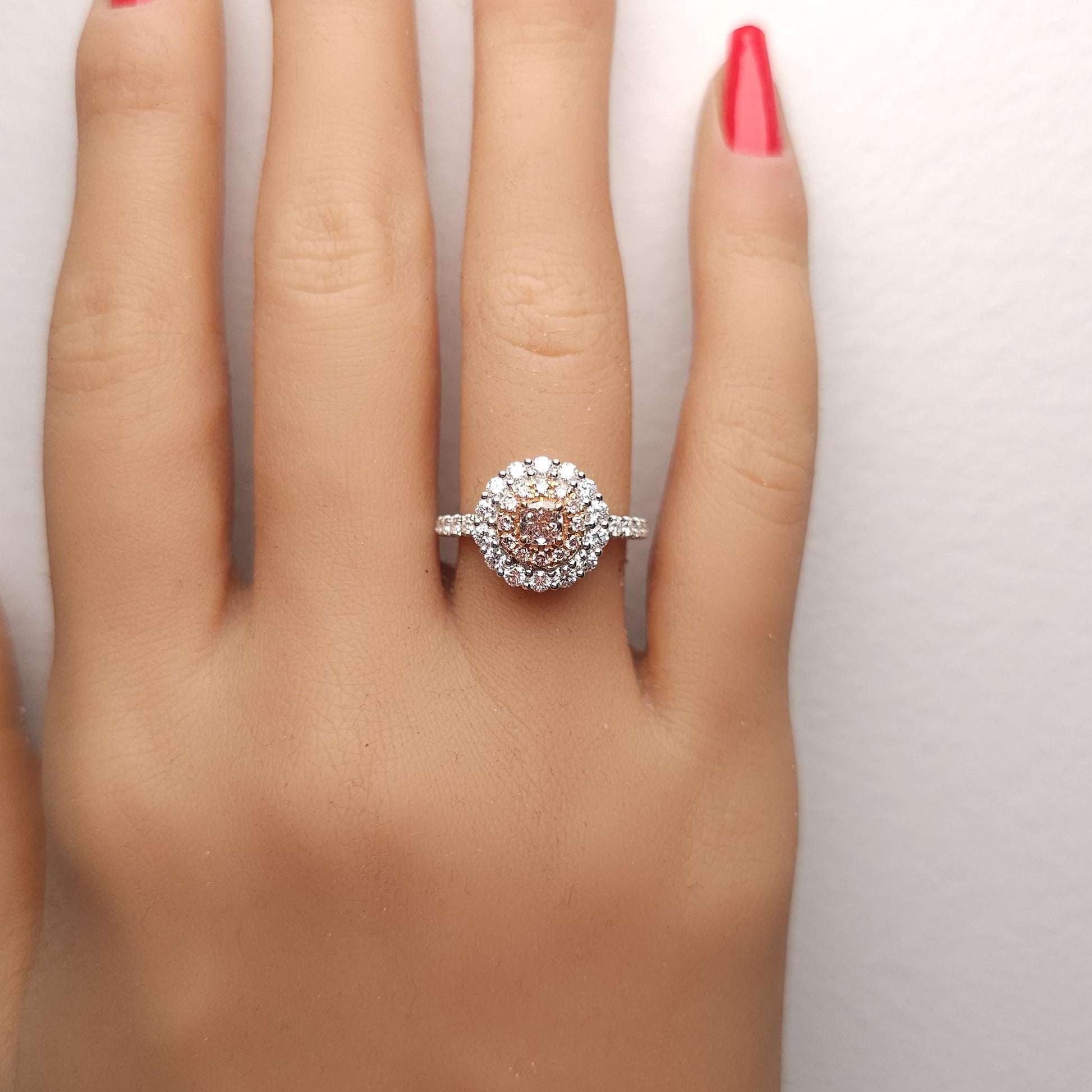 GIA Certified Fancy Pinkish Brown Cushion Diamond 1.08 Carat TW Gold Ring