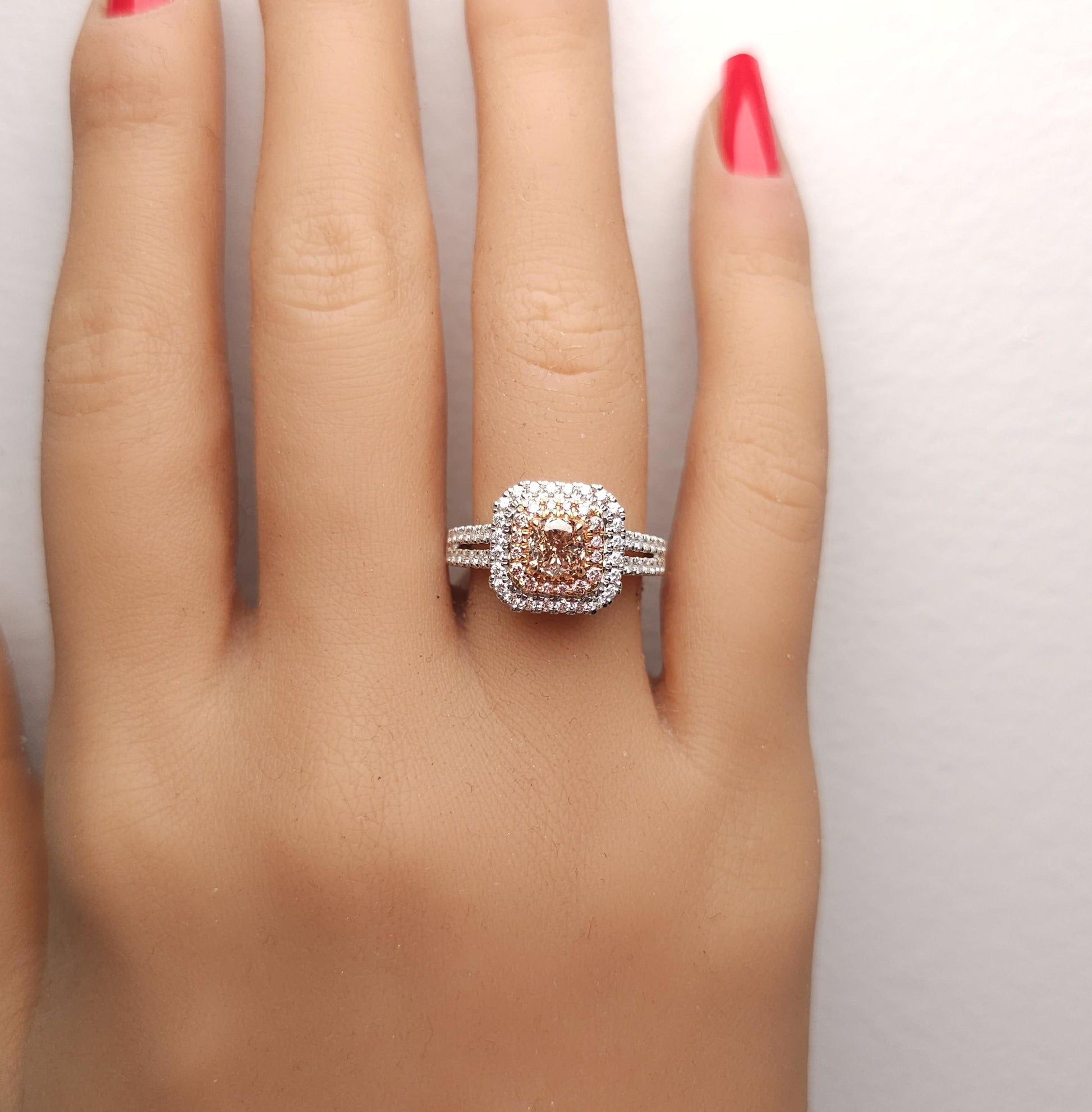 GIA Certified Fancy Pinkish Brown Cushion Diamond 0.72 Carat TW Gold Ring