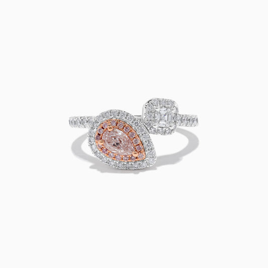 GIA Certified Natural Pink Pear Diamond .89 Carat TW Gold Cocktail Ring