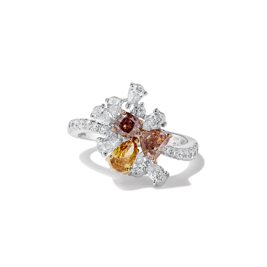 GIA Certified Natural Mix Fancy Color Diamond 2.12 Carat TW Gold Cocktail Ring