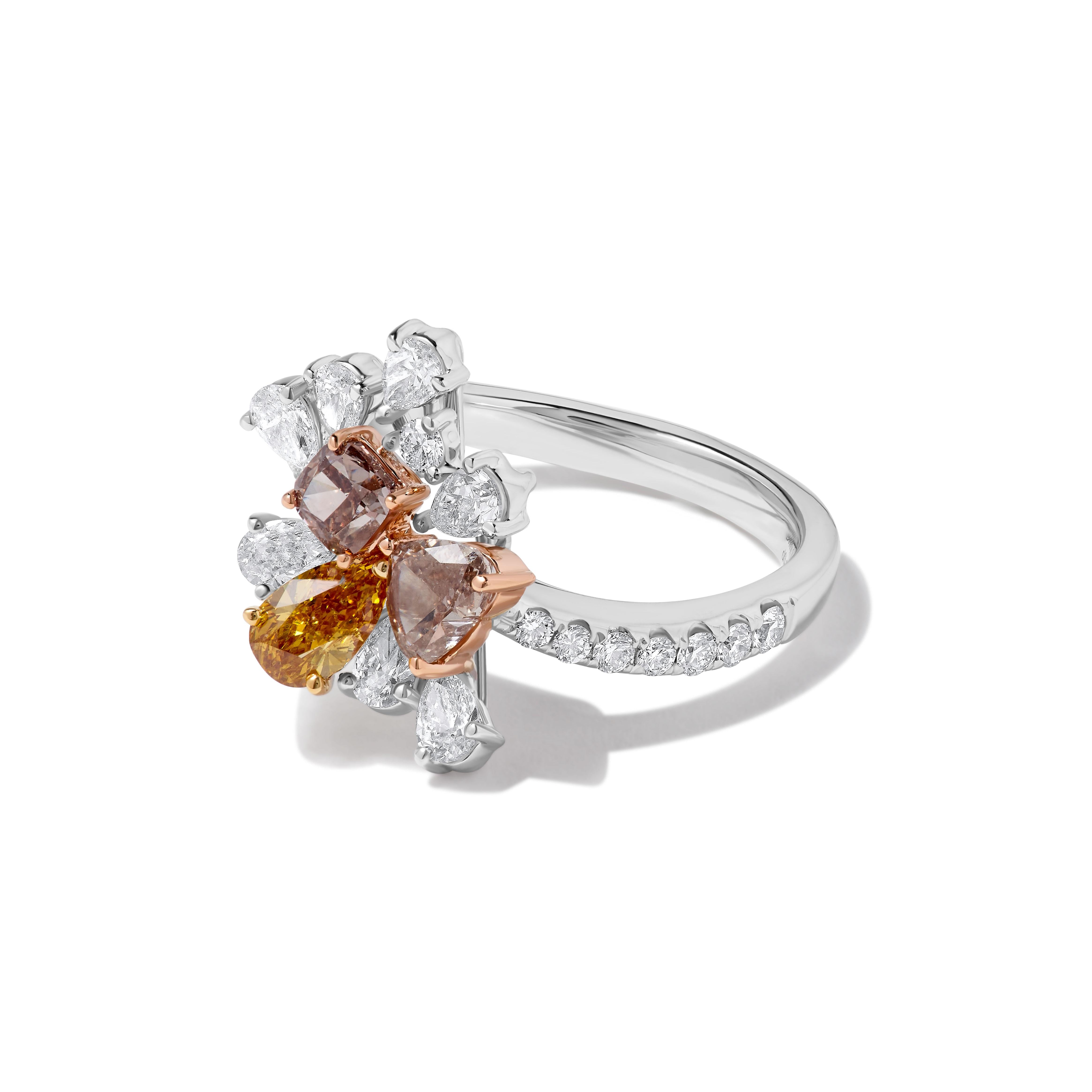 GIA Certified Natural Mix Fancy Color Diamond 2.12 Carat TW Gold Cocktail Ring