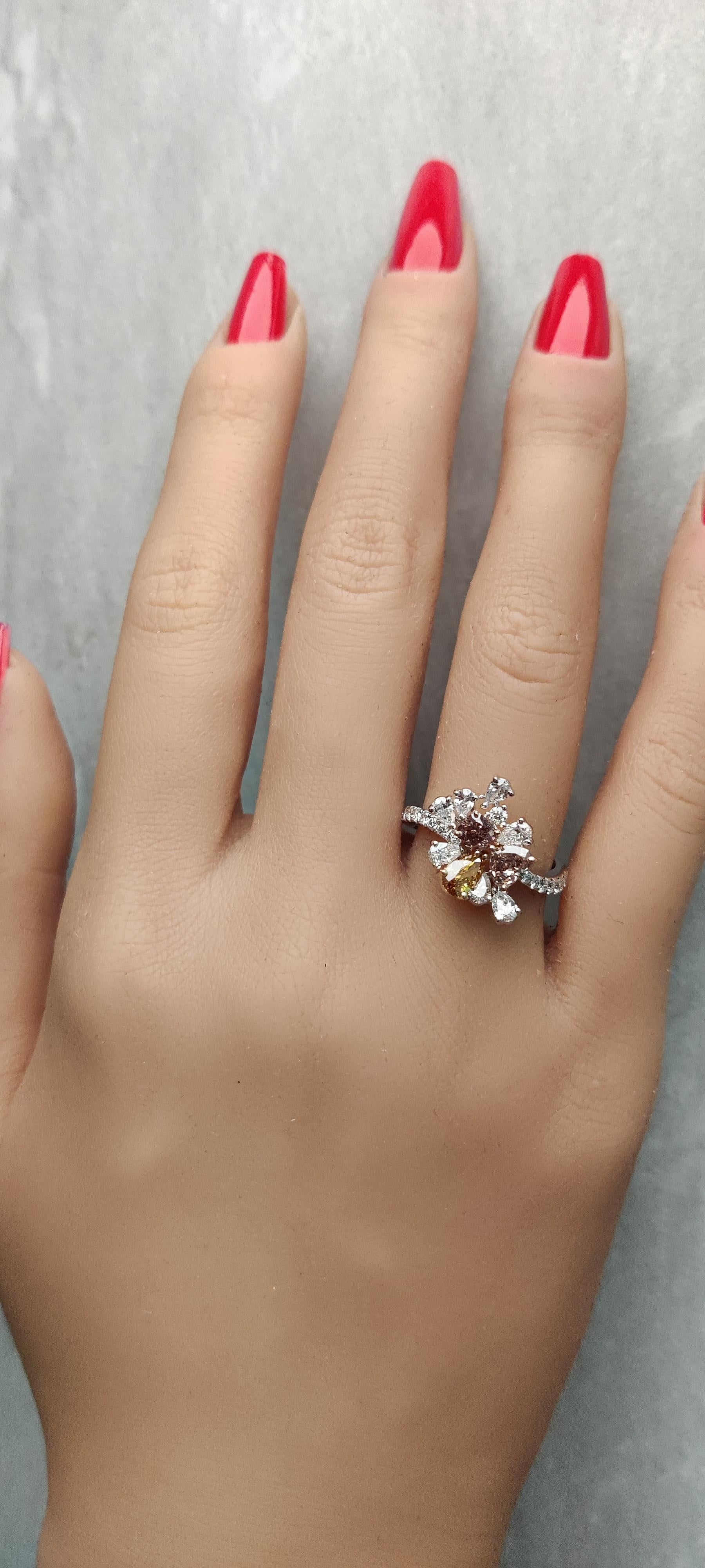 GIA Certified Natural Mix Fancy Color Diamond 2.12 Carat TW Gold Cocktail Ring
