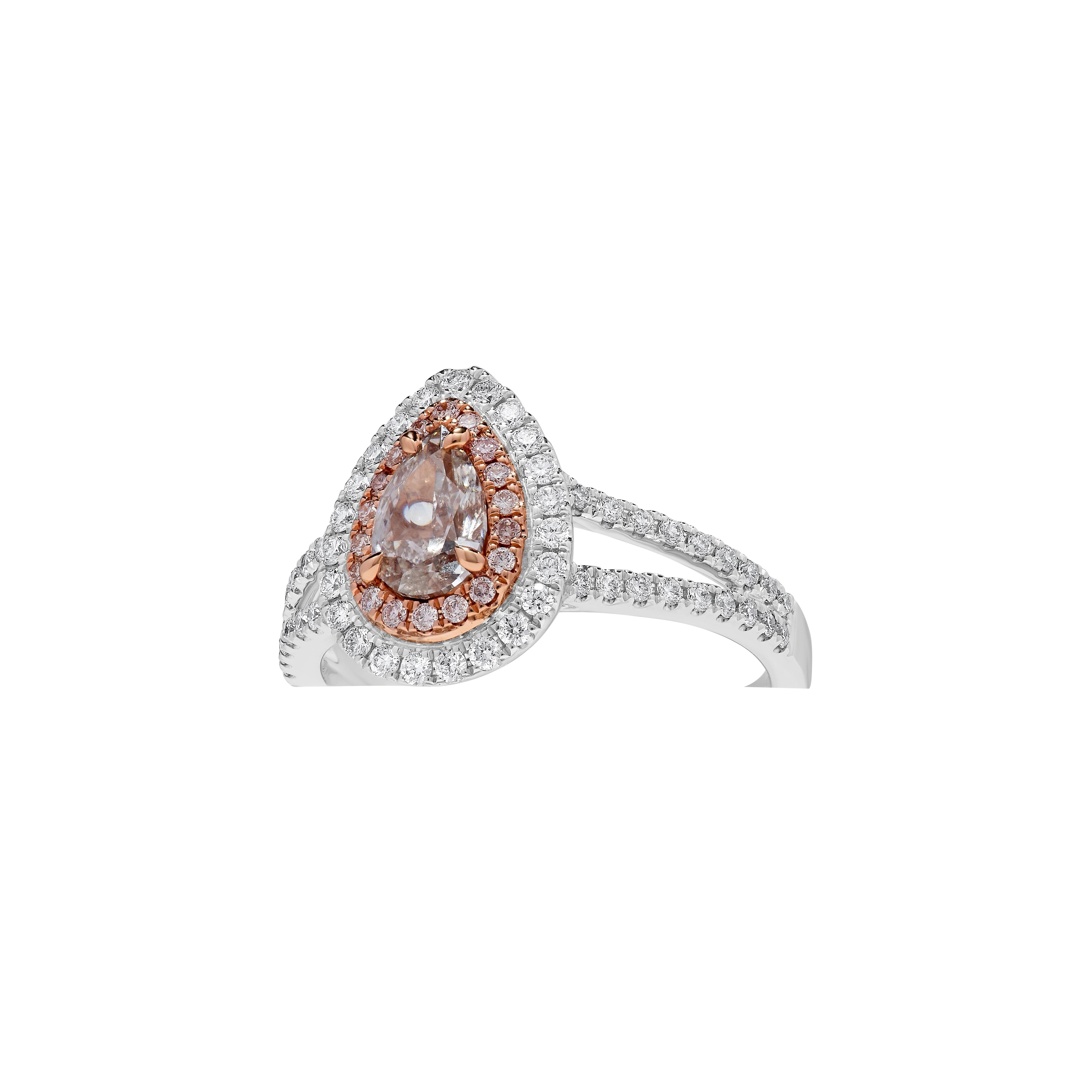 GIA Certified Natural Pink Pear Diamond 1.17 Carat TW Gold Cocktail Ring