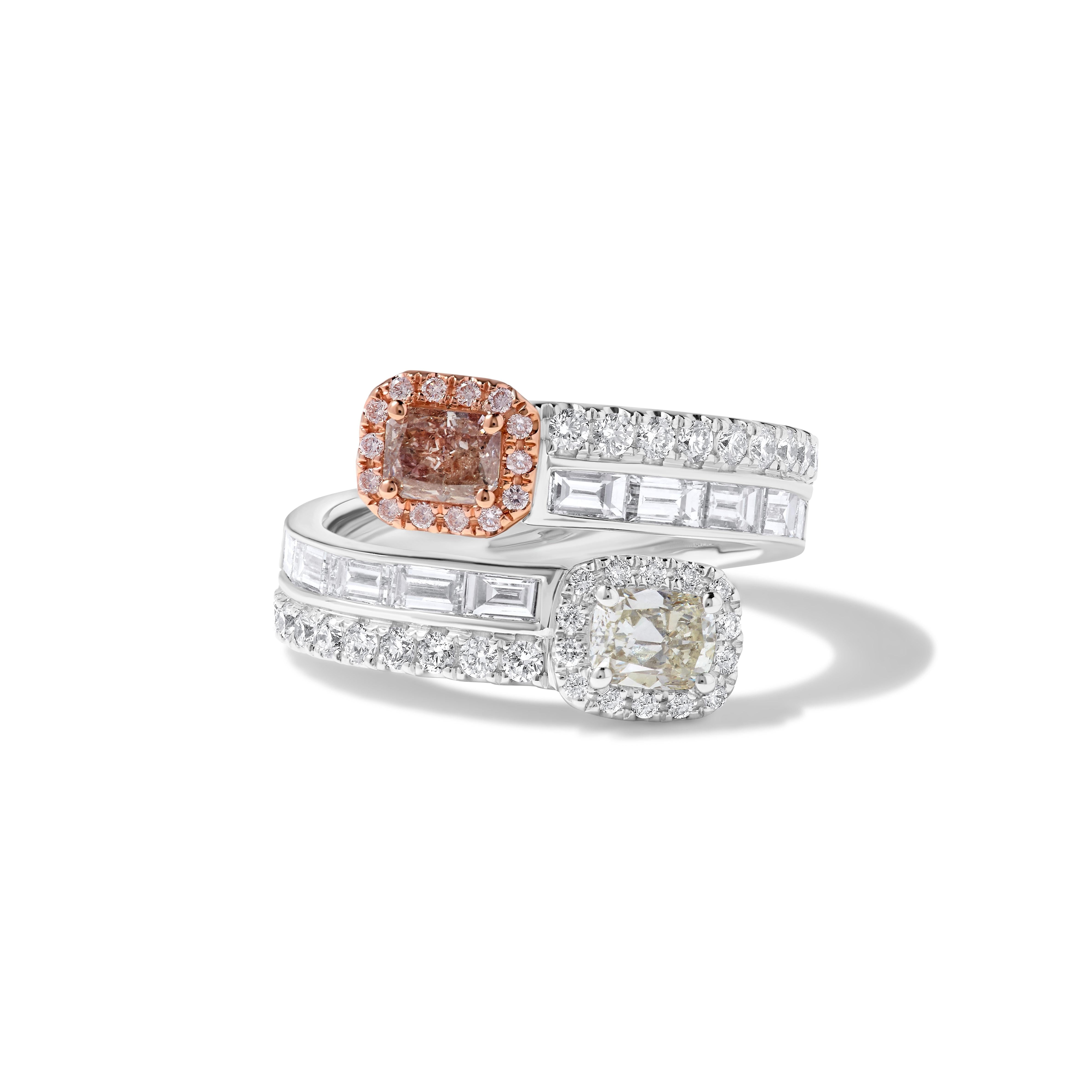 GIA Certified Natural Pink Radiant Diamond 2.05 Carat TW Gold Cocktail Ring