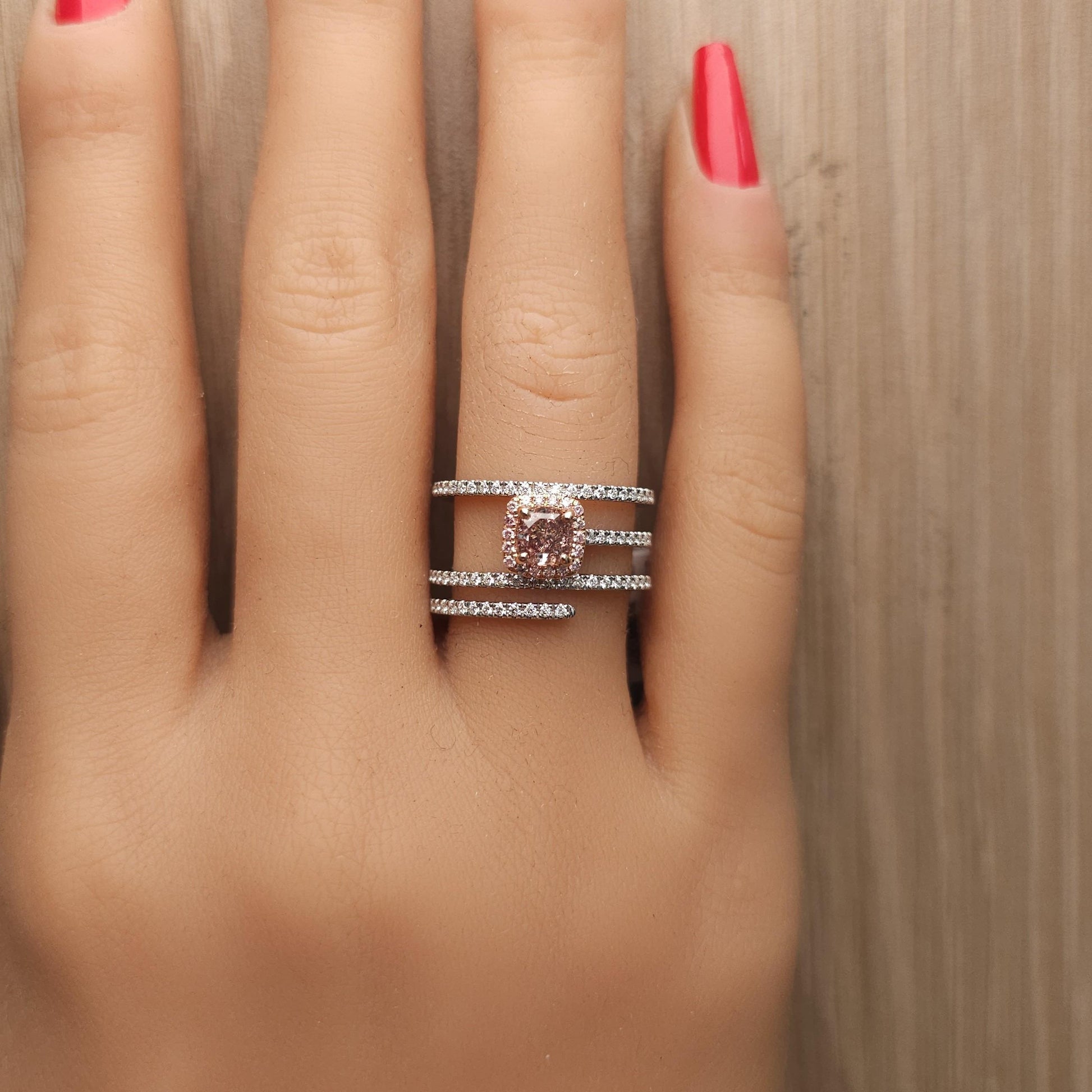 GIA Certified Fancy Pink-Brown Cushion Diamond 1.06 Carat TW Gold Ring