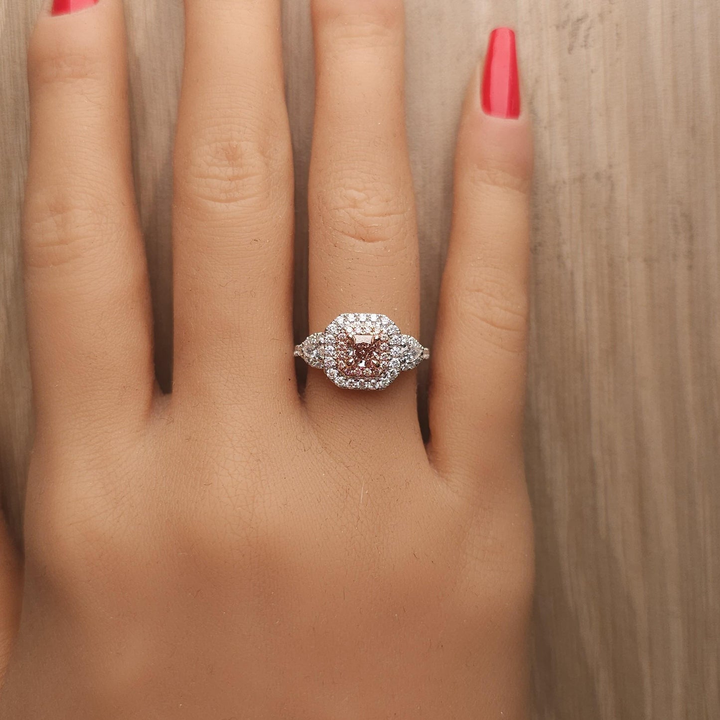 GIA Certified Fancy Pinkish Brown Radiant Diamond 1.43 Carat TW Cocktail Ring