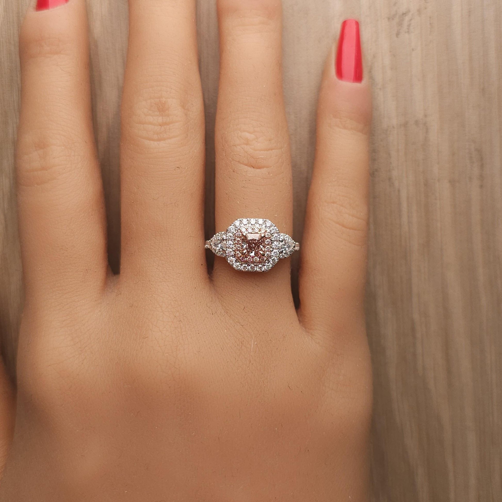 GIA Certified Fancy Pinkish Brown Radiant Diamond 1.43 Carat TW Cocktail Ring