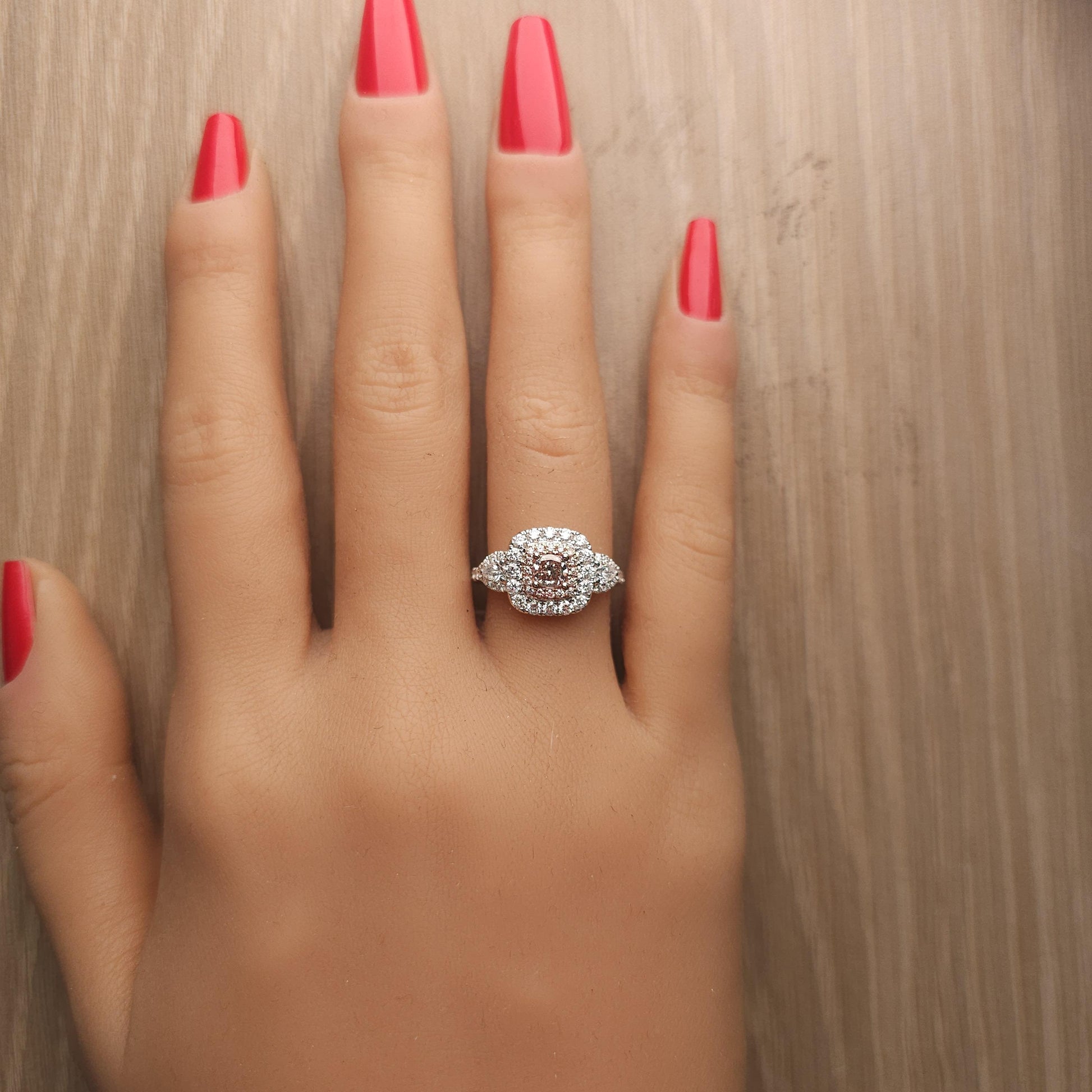 GIA Certified Fancy Pink-Brown Cushion Diamond 1.45 Carat TW Gold Ring