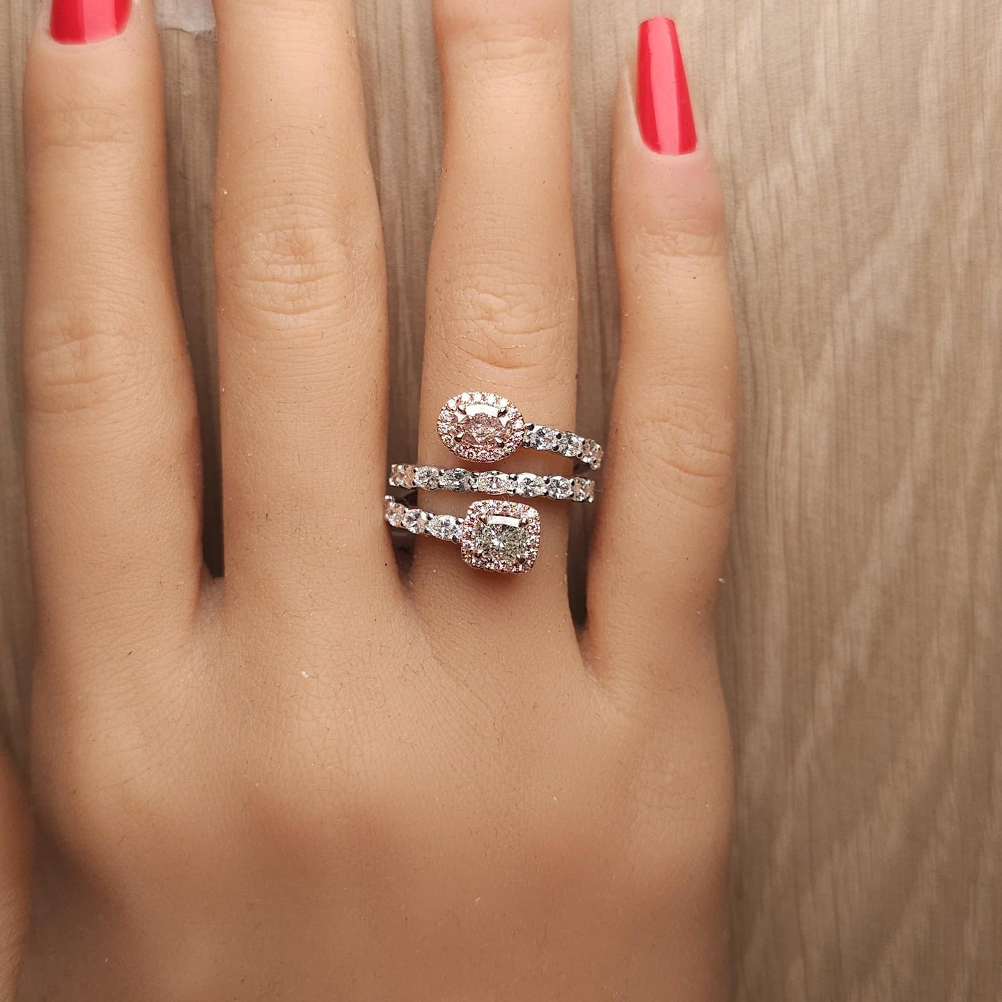 GIA Certified Faint Green Cushion Diamond 2.58 Carat TW Gold Cocktail Ring