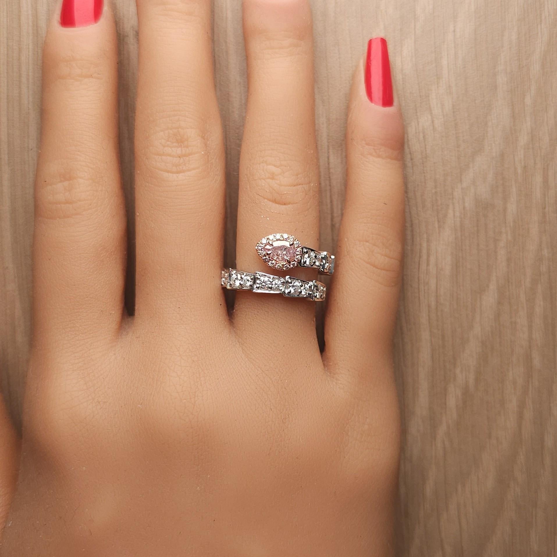 GIA Certified Fancy Light Purplish Pink Pear Diamond 1.41 Carat TW Gold Ring