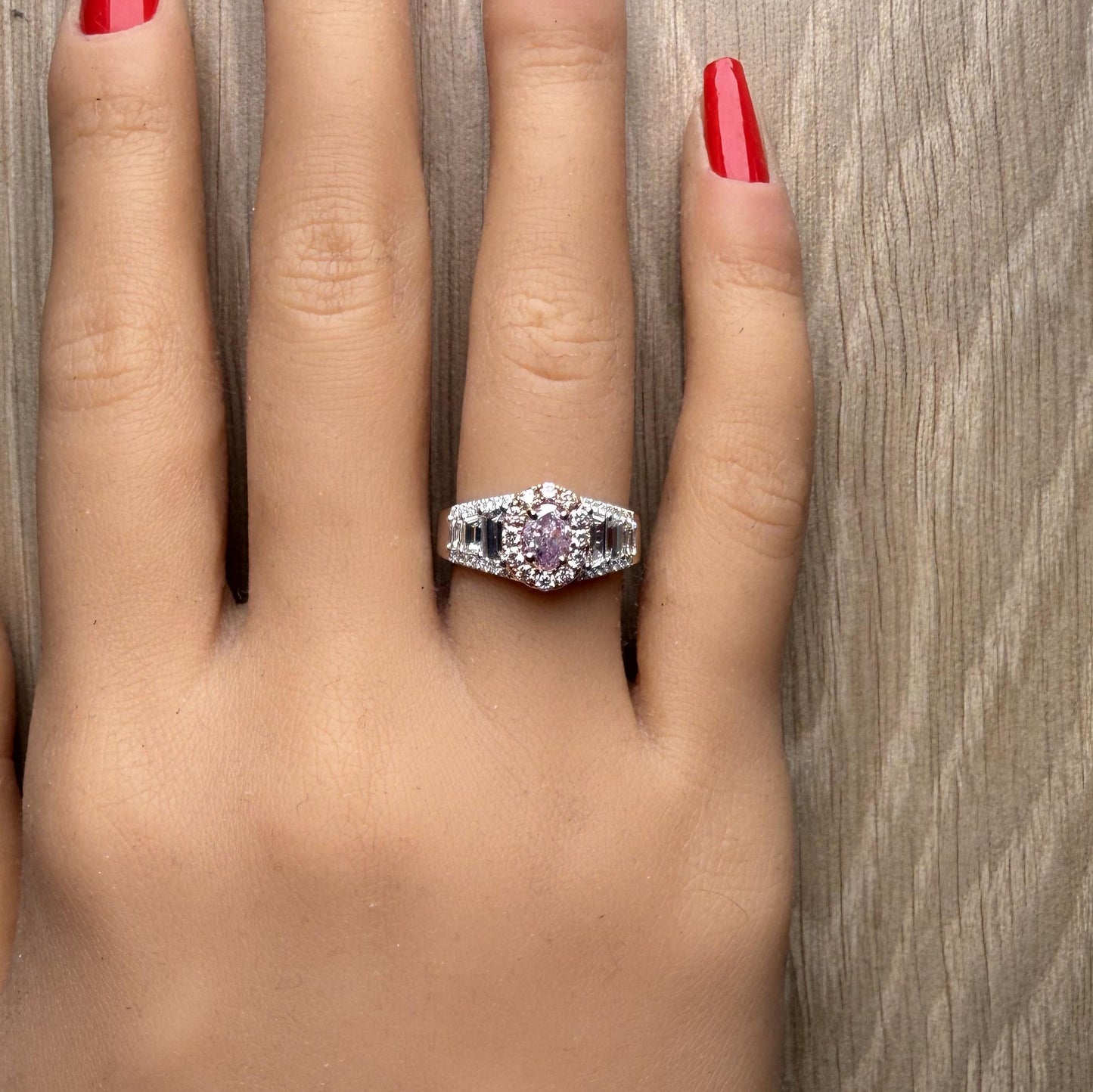 GIA Certified Fancy Pink-Purple Oval Diamond 1.74 Carat TW Gold Cocktail Ring