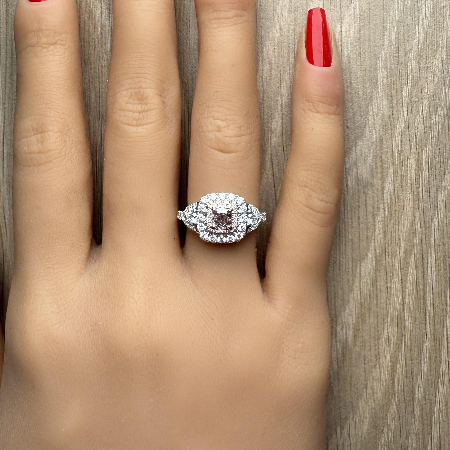 GIA Natural Fancy Pinkish Brown Cushion Diamond 1.42 Carat TW Gold Ring
