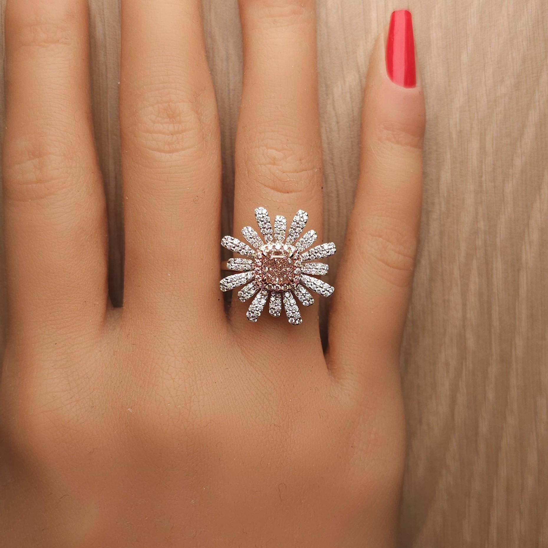 GIA Certified Fancy Pinkish Brown Cushion Diamond 1.84 Carat TW Gold Ring