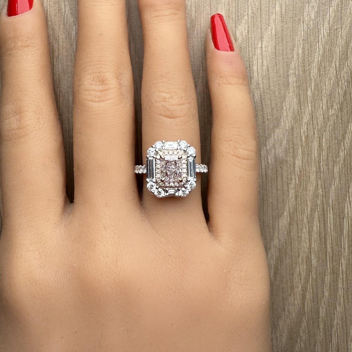 GIA Natural Fancy Light Brown-Pink Radiant Diamond 3.01 Carat TW Gold Ring